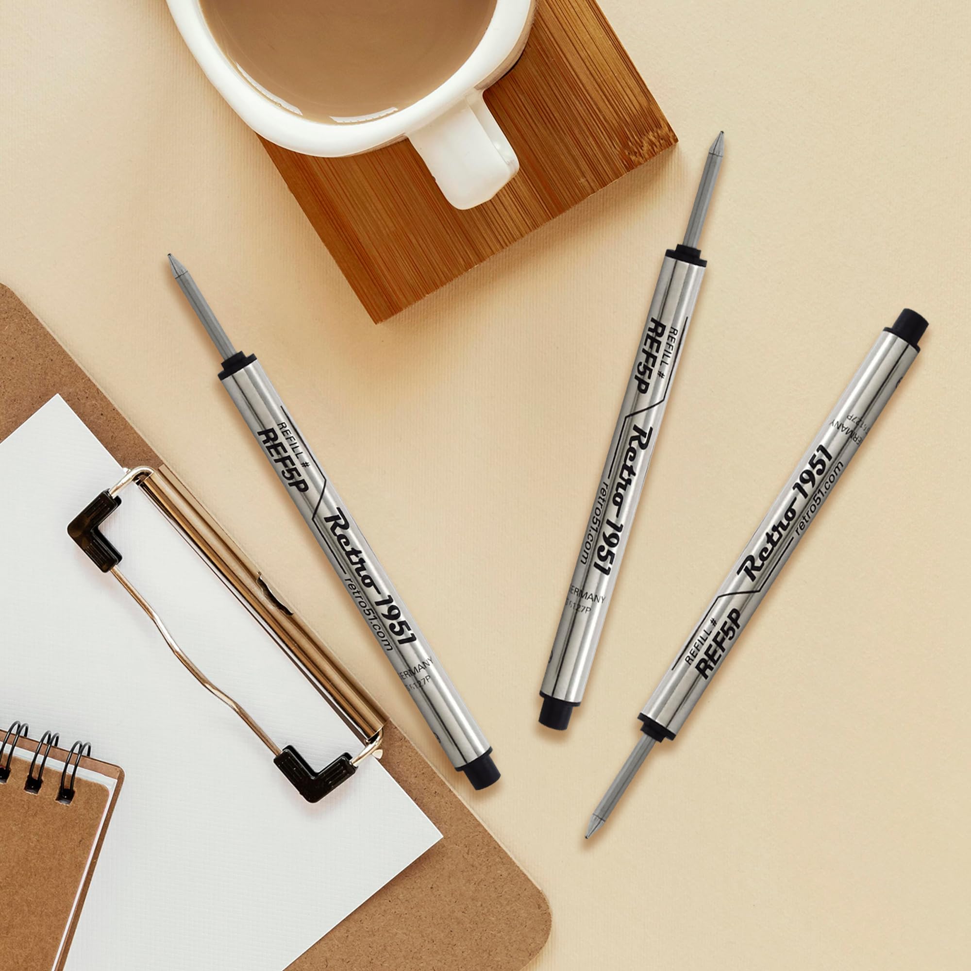 Retro 1951 Short Capless Rollerball Ink Refill, Black, 3-Pack (REF5P-B)