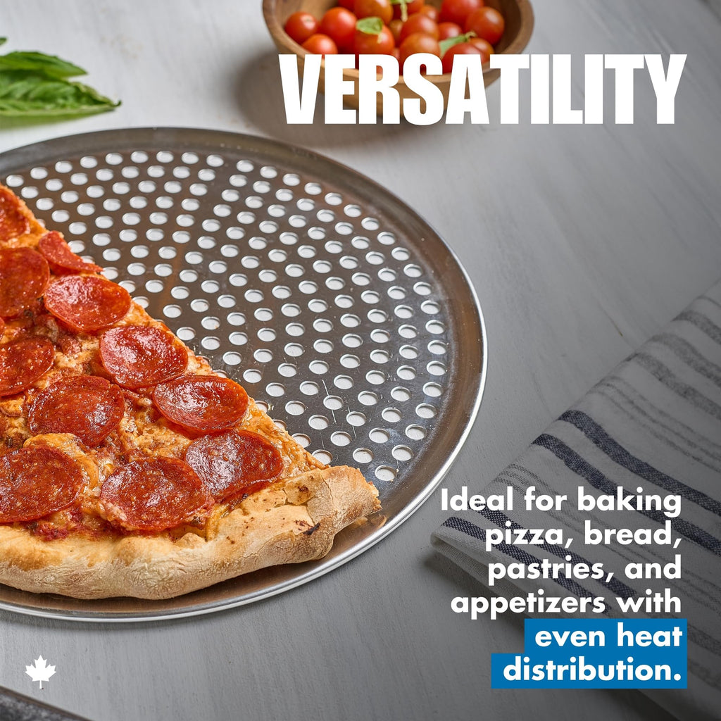 Norjac 12 Inch Pizza Pan with Holes, 2 Pack, Round Aluminum Pans for Oven, Rust-Free, Heavy-Duty, Perforated Baking Tray for Crispy Crust, Made in Canada