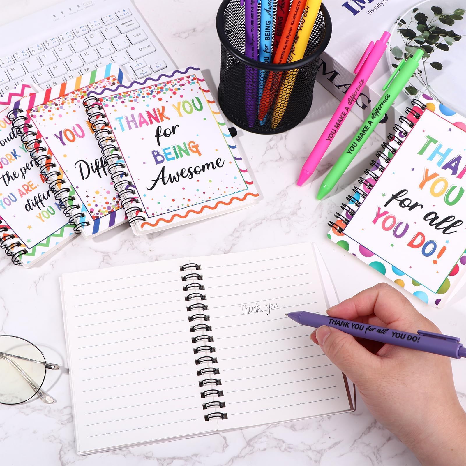 GANGBARU 16 Pcs Employee Appreciation Gifts Bulk Colorful Spiral Notebooks Inspirational Ballpoint Pens Thank You Gifts for Team Coworkers Office Staff Volunteer Assistant