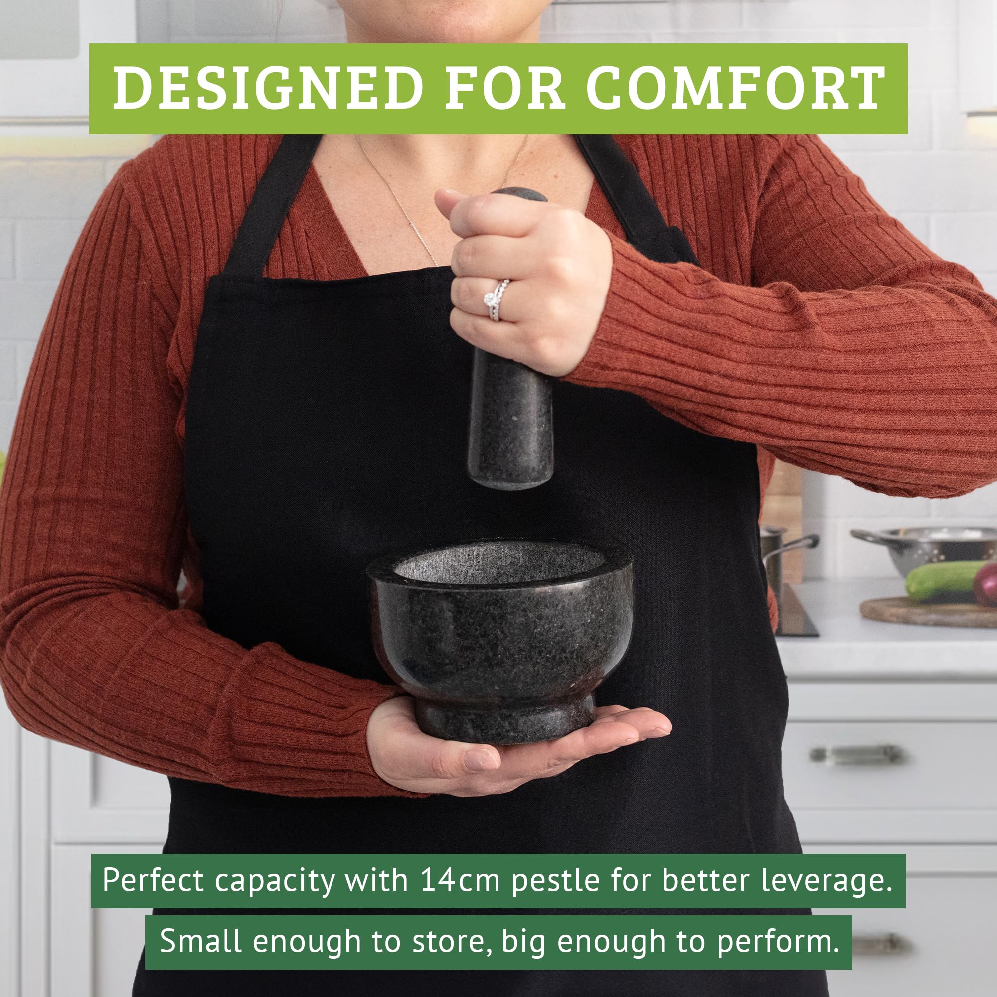 Chef Tacos Mortar and Pestle Set, Granite Kitchen Grinder, 3-Inch 1.3-Cup Capacity | Heavy-Duty Molcajete for Guacamole, Spices, and Herb Grinding (Grey)