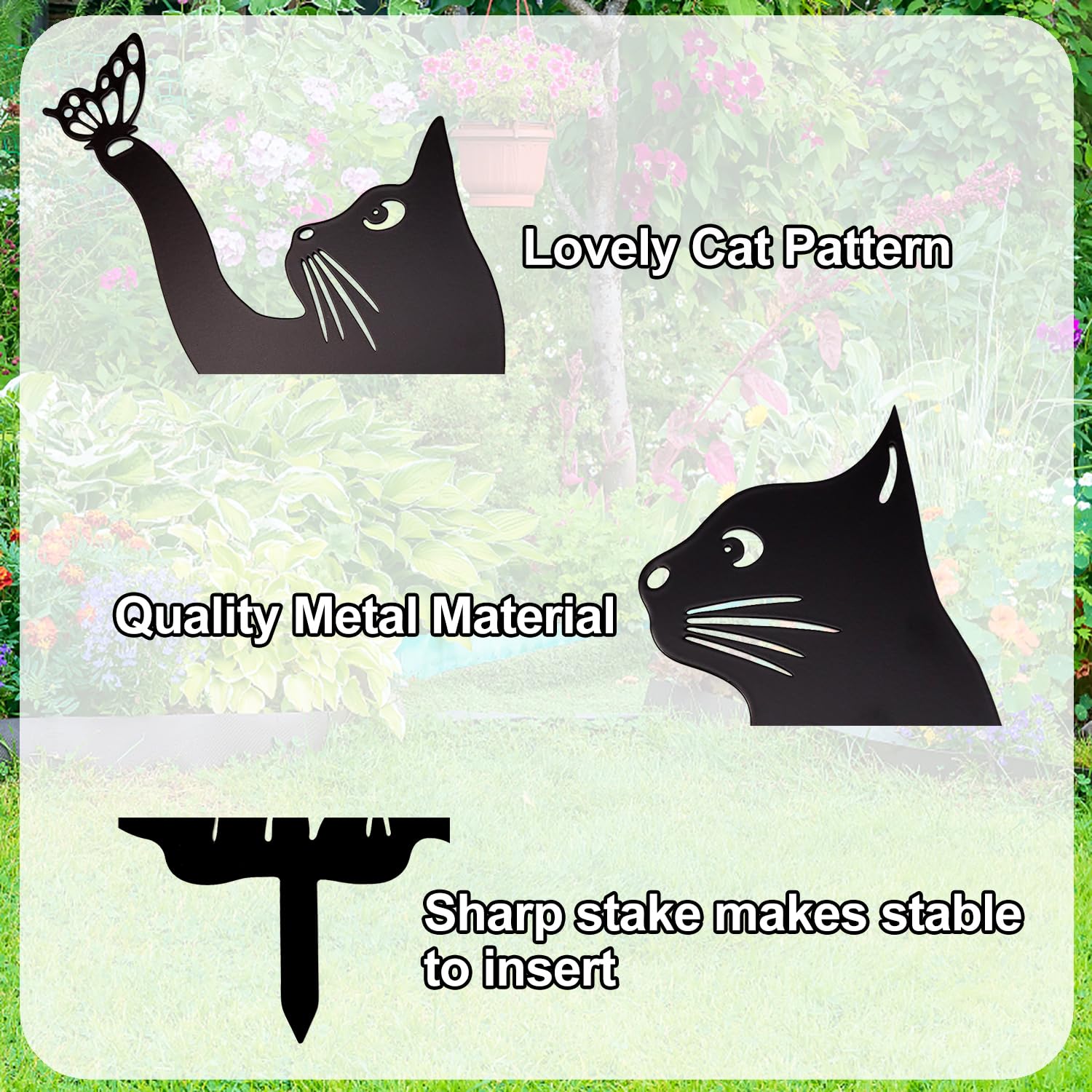 2Pcs Metal Cat Garden Statues HADEEONG Decorative Garden Stakes Black Ornaments Cat Lover Gifts for Lawn Ornaments Yard Patio Outdoor Decorations