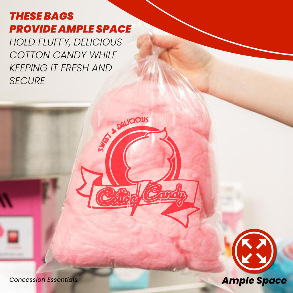 Concession Essentials Cotton Candy Bags-100 Cotton Candy Bags with Twist Ties, 0.5" Height, 18" Width, 12" Length (Pack of 100)