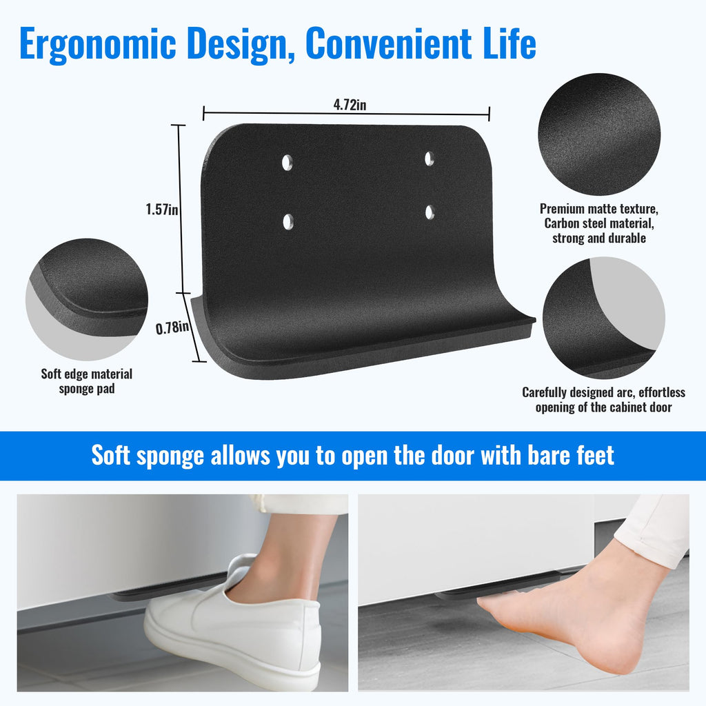 Joxodak Trash Cabinet Foot Pull - Hands-Free Door Solution for Trash Drawer, Adhesive Toe Pull Comfortable for Barefoot Use (1, Black)