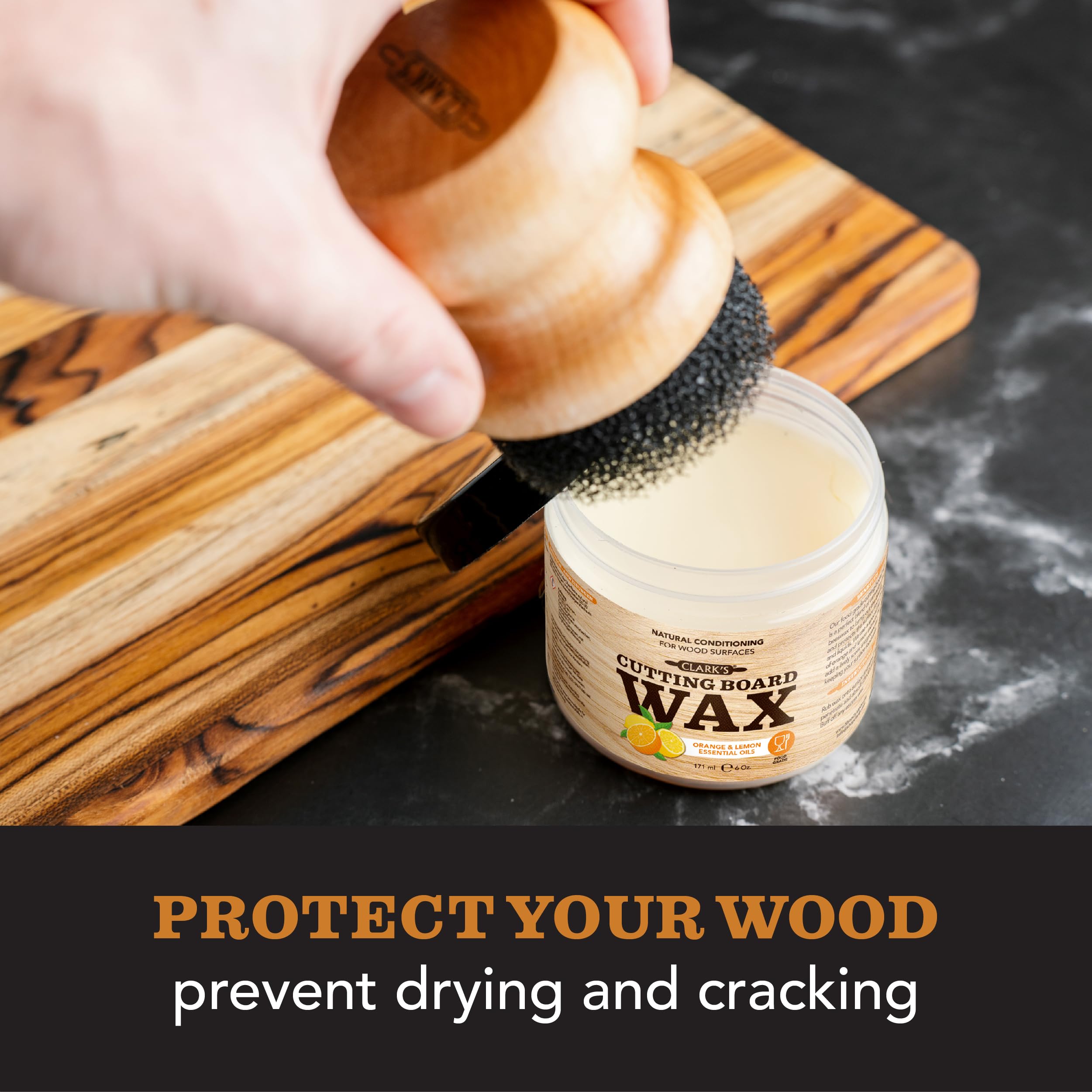 CLARK'S Cutting Board Finish Wax (6oz) | Enriched with Lemon & Orange Oils | Made with Natural Beeswax and Carnauba Wax | Butcher Block Wax