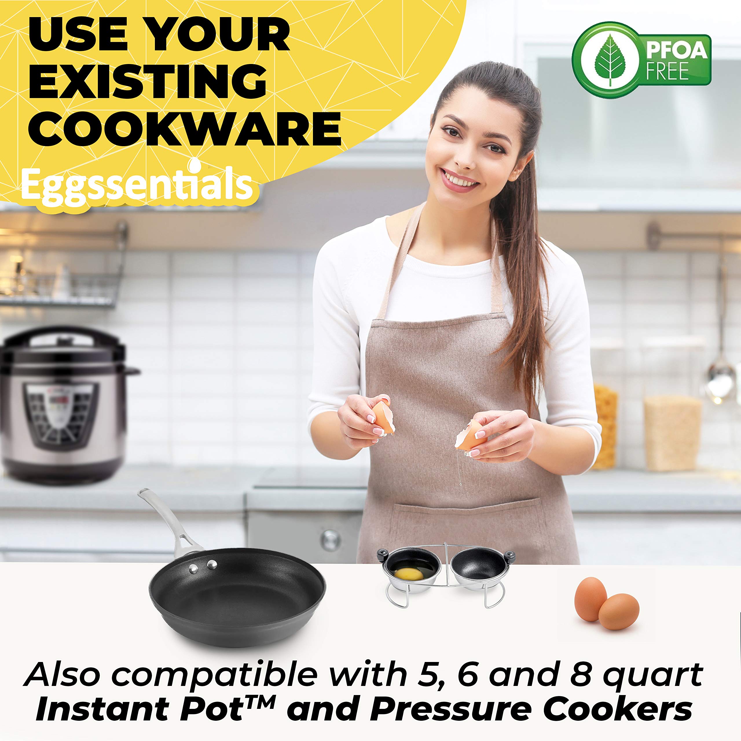 Eggssentials Egg Poacher | Stainless Steel Poaching Rack | 2 Poached Egg Maker Cups PFOA Free Nonstick | 6.25 inches Egg Steamer Rack Fits Many sized Pans Skillets and Pressure Cookers …