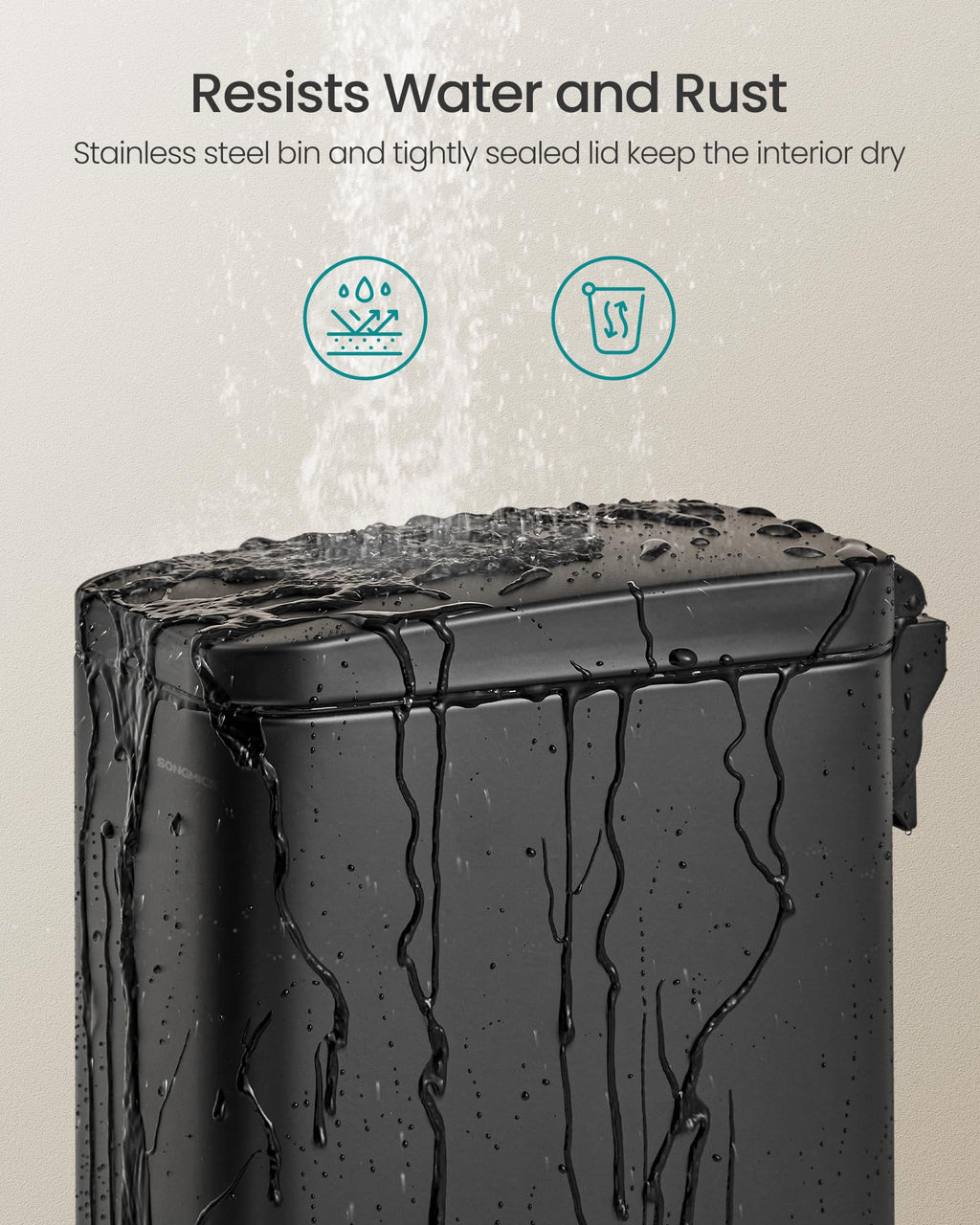 SONGMICS Bathroom Trash Can, Small Trash Bin with Lid, Slim for Small Spaces, Stainless Steel Garbage Can, Soft Close, 1.3 Gallon (5 L) Black ULTB560B05