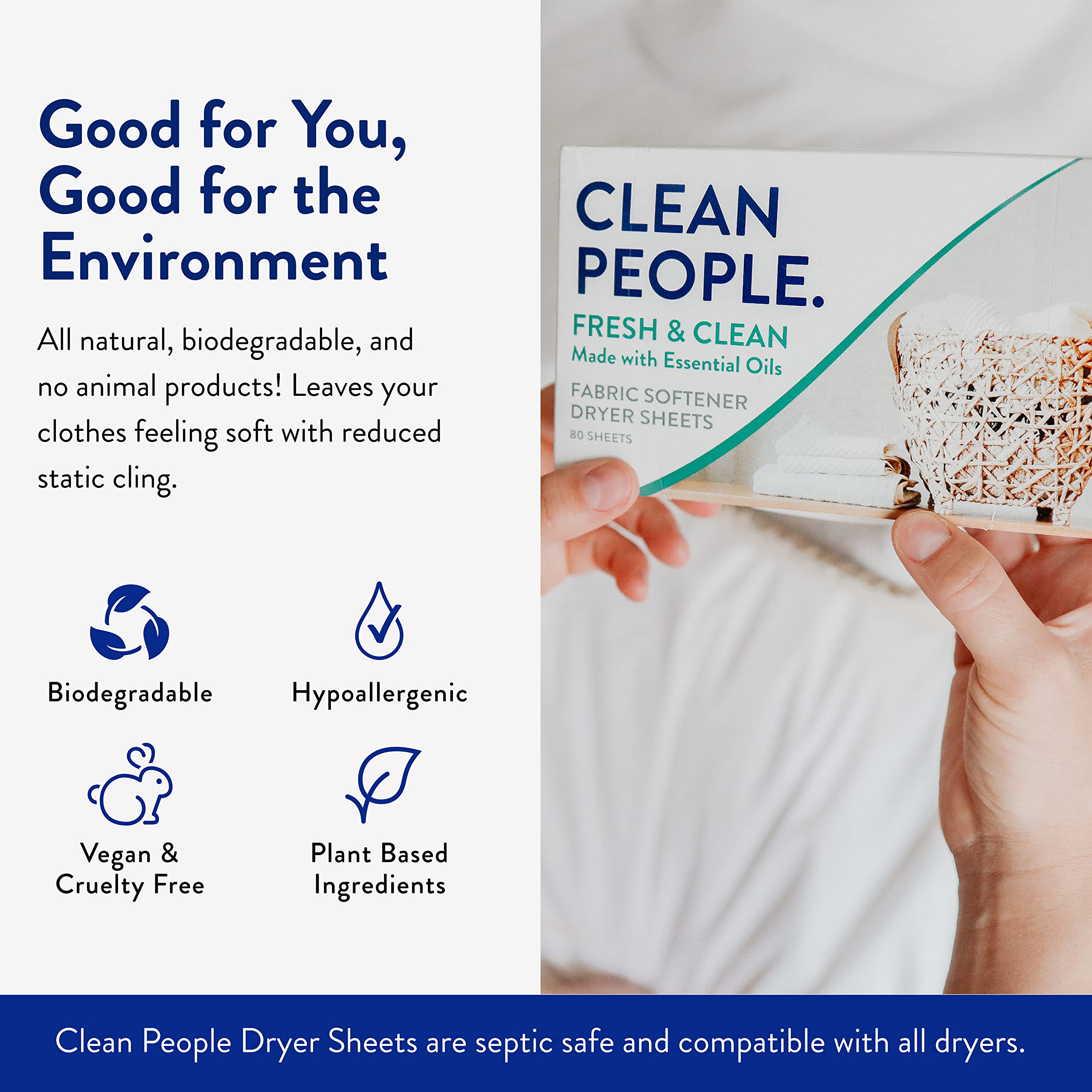 The Clean People Fabric Softener Sheets - Dryer Sheets - Softens & Removes Static Cling - Vegan Laundry Softener, Essential Oils - Fresh Scent 240 Pack