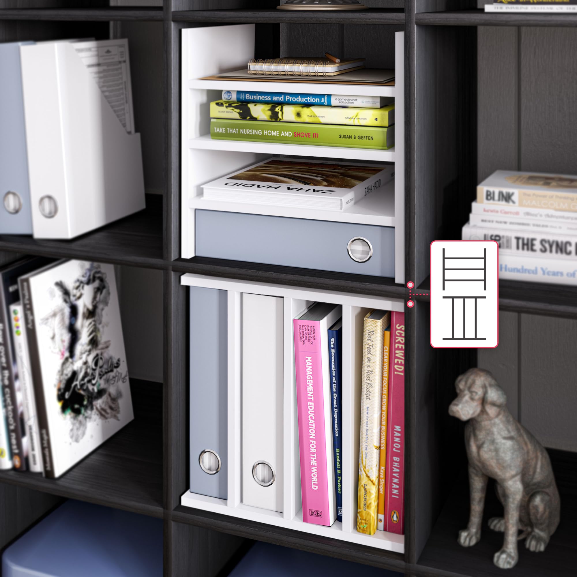 Ballucci 4-Tier Paper Sorter and File Organizer for Desk, Wood Mail Sorter, Fits into IKEA Kalax and ClosetMaid Cube Storage Shelves, Paper Tray, Mail Holder Stand for Classroom, Office, White