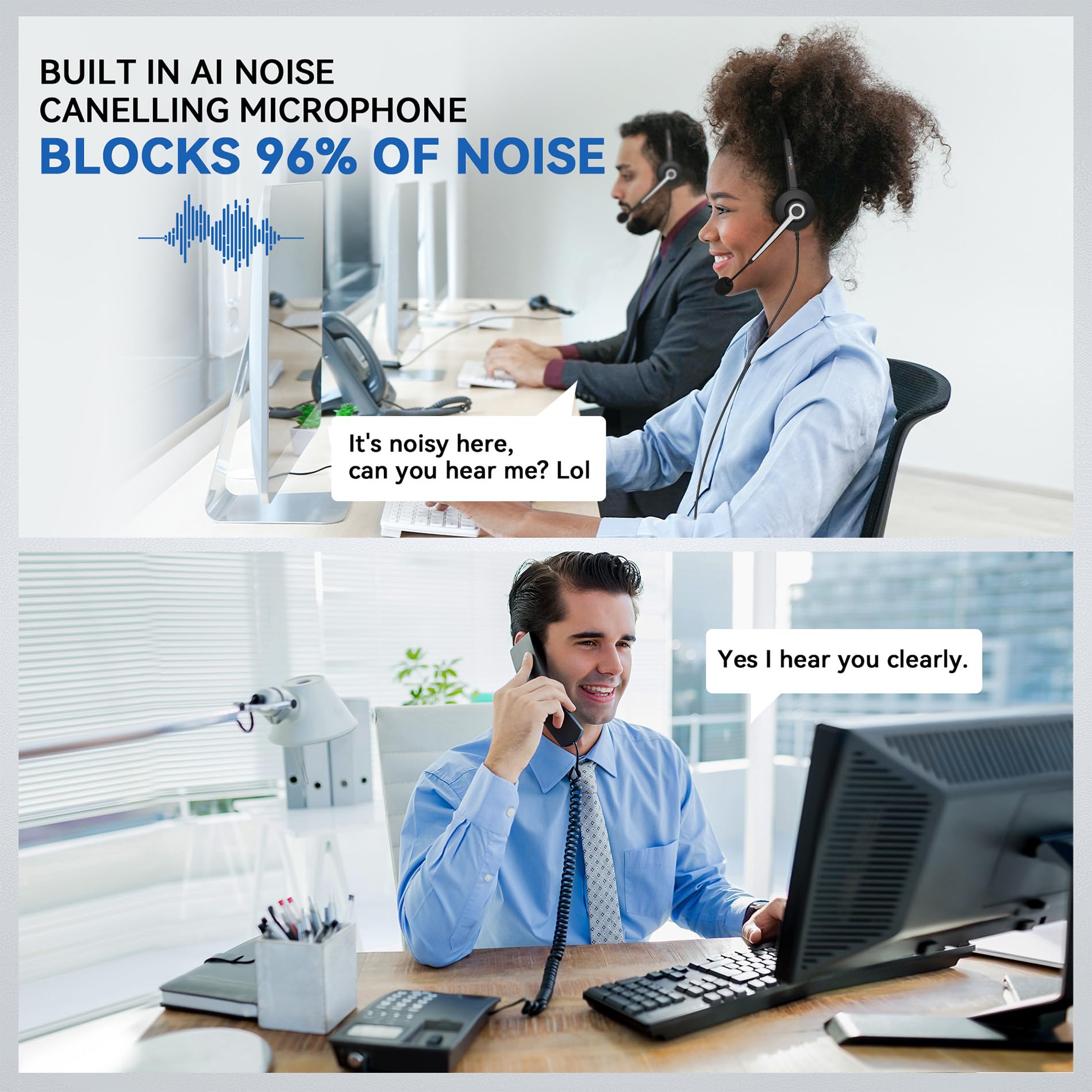 Wantek Corded Telephone Headset Mono w/Noise Canceling Mic for ShoreTel Plantronics Polycom Toshiba NEC Dterm Nortel Norstar Meridian Siemens ROLM Packet8 Landline Deskphones
