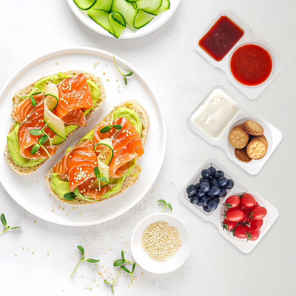 Pure Future 20-Pack Reusable Double Compartment Snack Containers with Lids - BPA-Free PP Meal Prep Bento Boxes for Kids Lunch, Fruit & Dips, Microwave/Dishwasher Safe