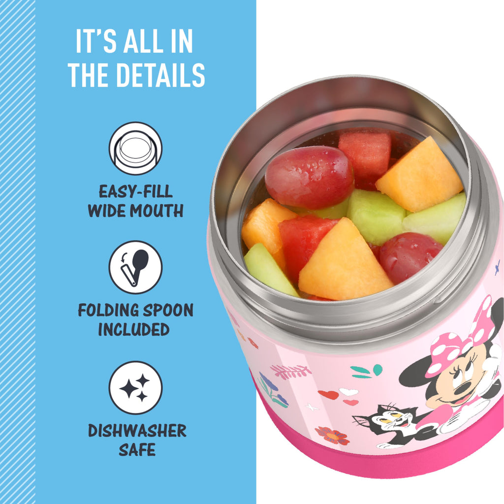 THERMOS FUNTAINER 10 Ounce Stainless Steel Vacuum Insulated Kids Food Jar with Spoon, Minnie Mouse