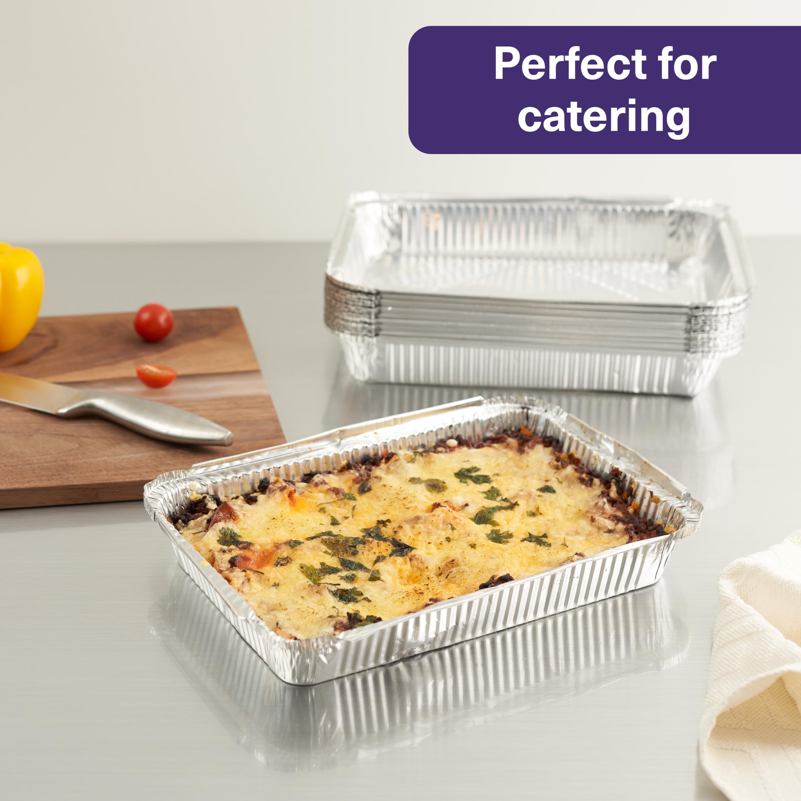 MATANA 8x12 Aluminum Pans Foil Trays (25 Pack) Cake & Lasagna Baking, Chicken Roasting, Chafer, Crawfish Cooking | Ideal for Party Catering & Takeaway
