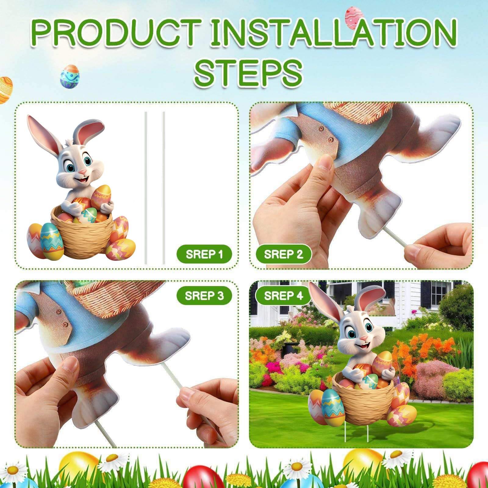 Easter Decorations Outdoor - 6 pcs with Stakes Cute Yard Signs Bunny Eggs Garden - Holiday Welcome Signs for Happy Themed Festival Party Supplies, Lawn, Garden Decor