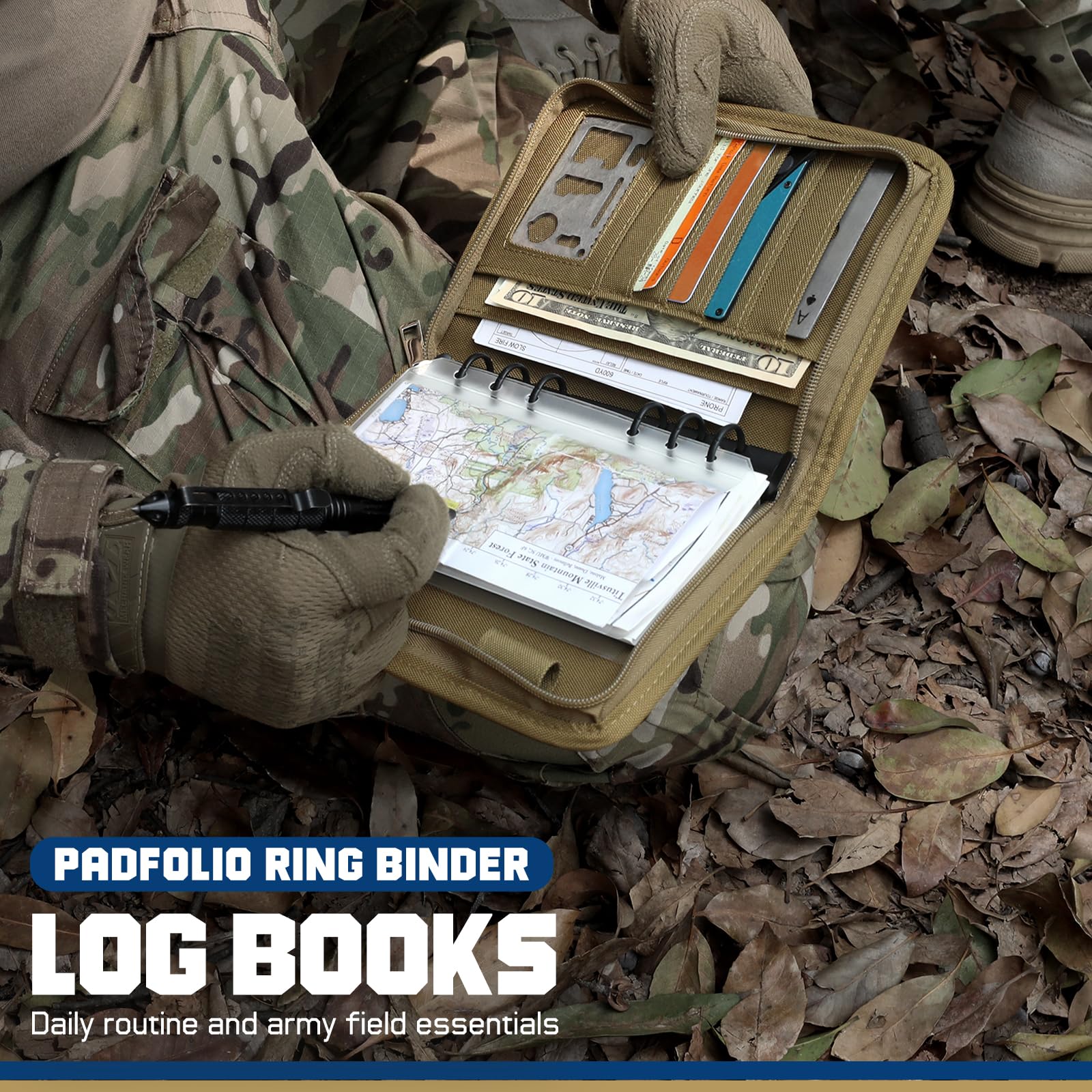 WYNEX Tactical Notebook Padfolio Ring Binders with 45 Sheets,Army Military Notebook Tactical Portfolio Binder with Zipper for Tactical Gear and Organizer, Refillable 6-Ring Binder（A6）