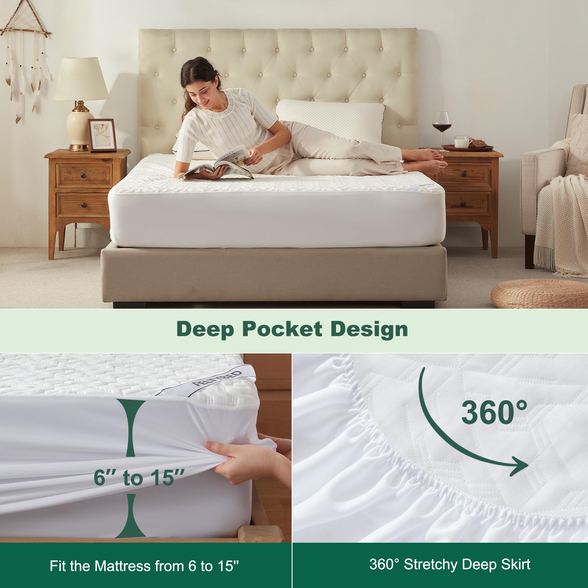 100% Waterproof Mattress Protector Full Size, Mattress Pad Cover 3D Air Fabric, Noiseless & Breathable Mattress Pad Fitted Style with Stretchable Pockets,Ultra Soft & Machine Washable