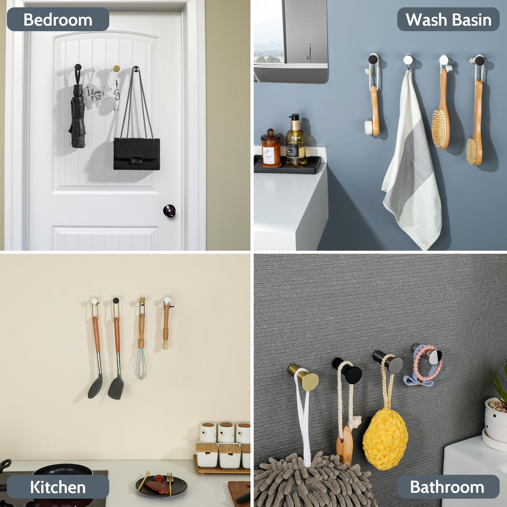 SAYAYO Black Towel Hooks Coat Hooks Wall Mounted 4 Packs Wall Hooks for Hanging, Heavy Duty 304 Stainless Steel Bathroom Hooks Up to 33 lbs for Outdoor, Bedroom, Kitchen, Hotel Door, GOY001Y