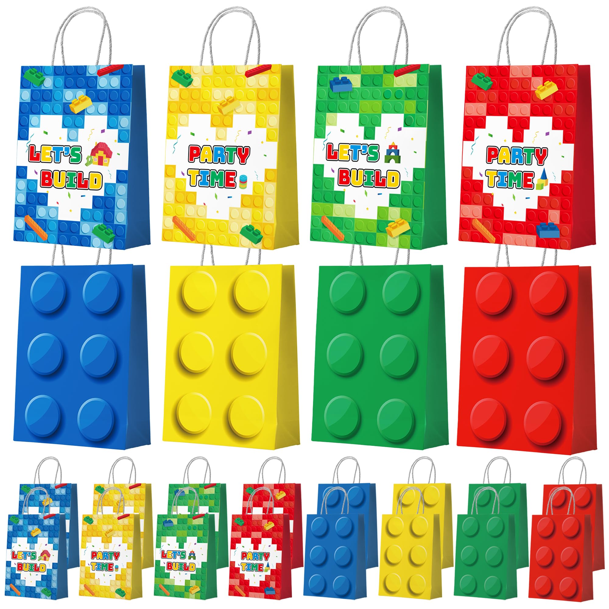Building Block Party Favor Bags,24 Pcs Building Block Gift Bags Set Building Block Party Bags,Building Block Party Present Bags Bricks Theme Paper Bag for Building Block Birthday Party Decorations