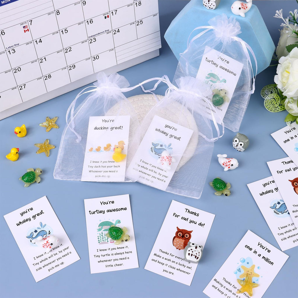 50 Set Mixed Animal Thank You Staff Gifts Employee Appreciation Gift Bulk for Coworkers Animal Pun Inspirational Note Cards Resin Ducks Stars Whales Turtles Owls Inspirational Gifts for Teacher Office