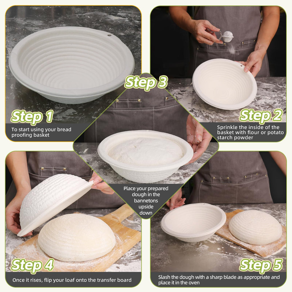 Sourdough Proofing Basket 11inch Oval Banneton Sourdough Bread Baking Supplies Pulp Bread Proofing Basket Brotform Set 2 with Cloth Linen Liner for Professional and Homemade Bread