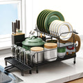 Runnatal Large Dish Drying Rack with Drainboard Set, Extendable Dish Rack, Utensil Holder, Cup Holder, Large-Capacity 2-Tier Dish Drying Rack, Expandable Dish Drainer for Kitchen Counter