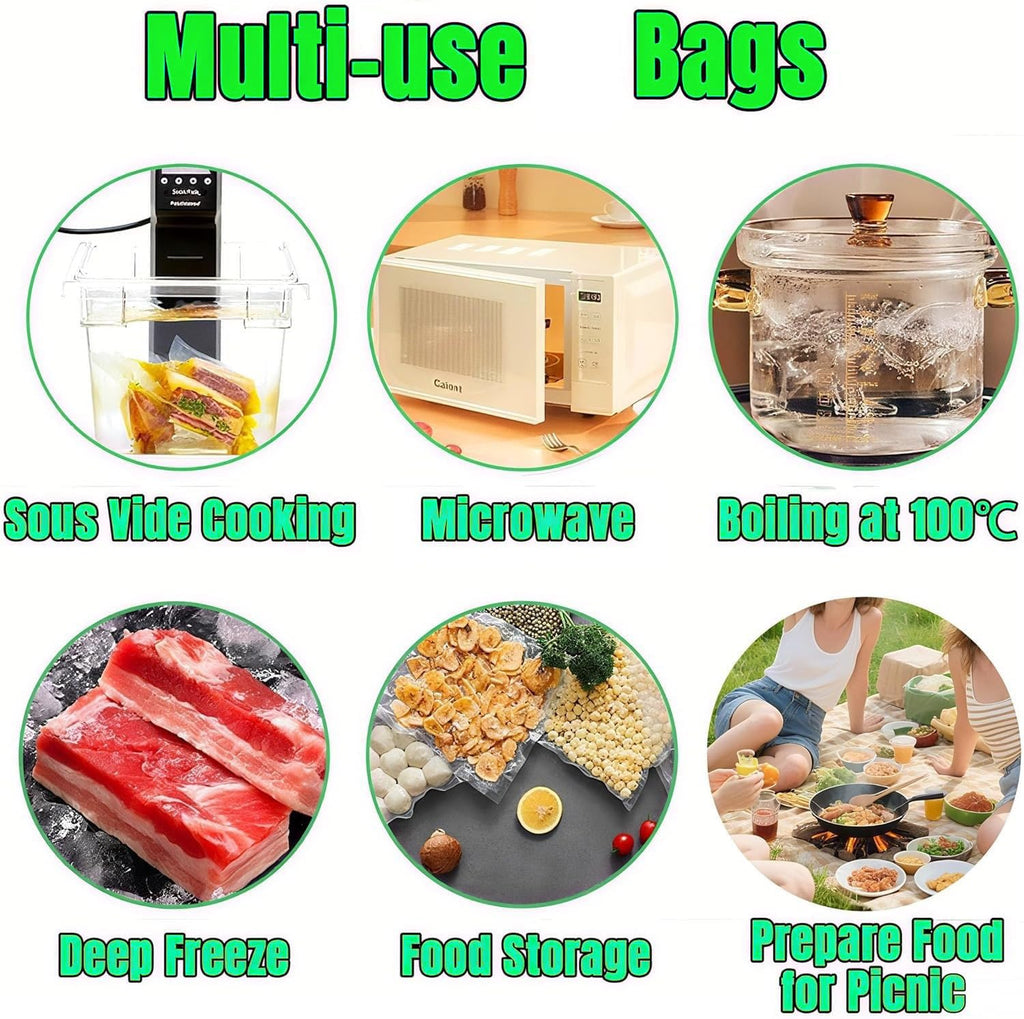 200 Quart Vacuum Sealer Bags for Food Saver Freezer Bag 6"x10" Vacuum Seal Sous Vide Cooking Bags Rolls Pre Cut Small Food Storage Commercial Grade Airtight Heavy Duty BPA Free
