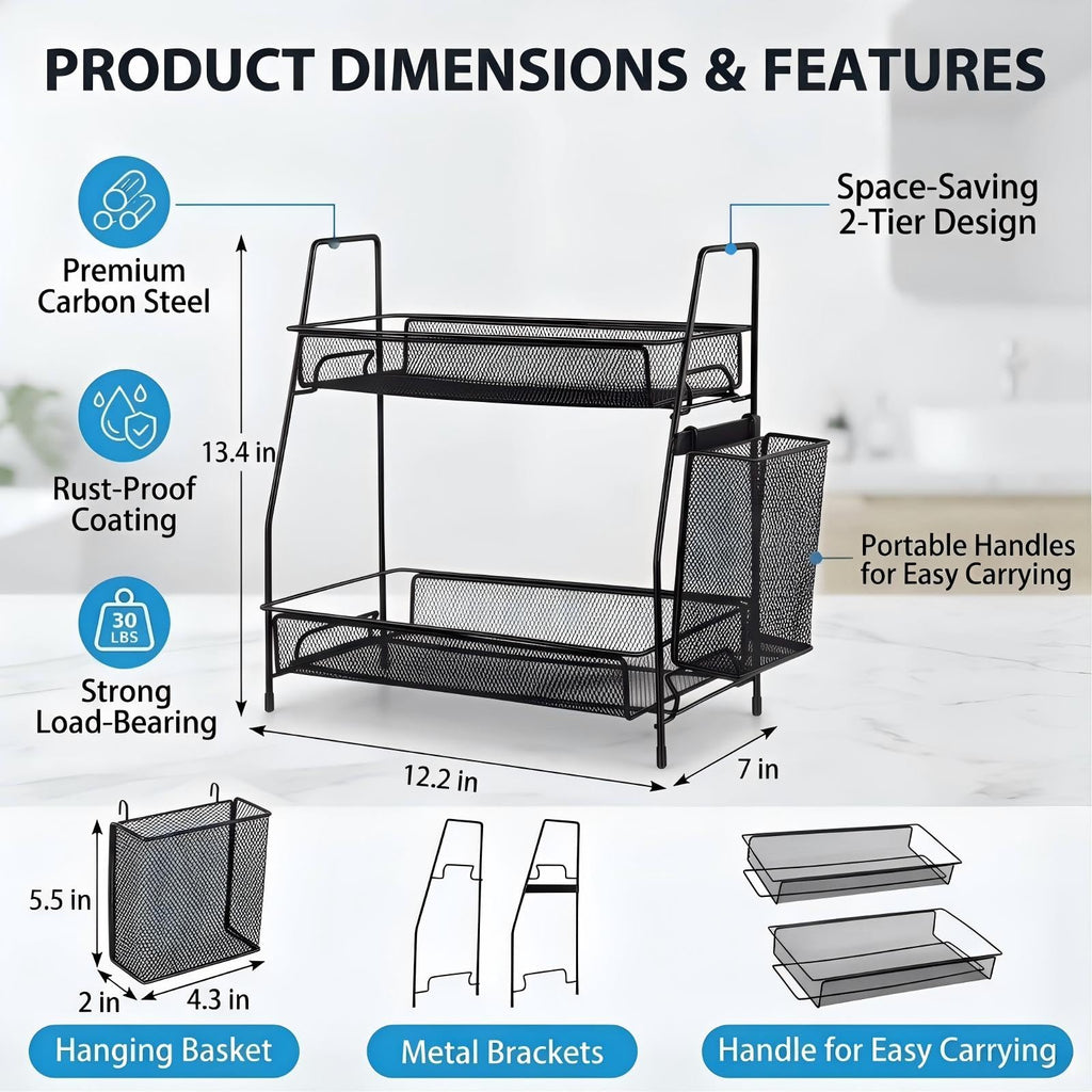 LEMIKKLE Bathroom Organizers Countertop, Make-up Shelf Organizer Counter, Spice Rack VanityOrganizer Storage for Bathroom/Kitchen/Bedroom (Black)