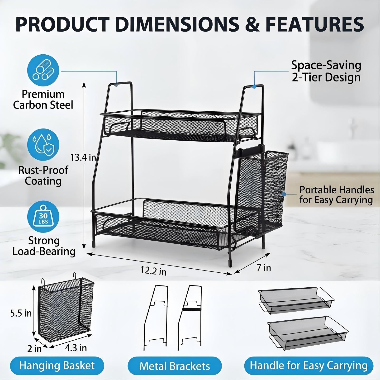 LEMIKKLE Bathroom Organizers Countertop, Make-up Shelf Organizer Counter, Spice Rack VanityOrganizer Storage for Bathroom/Kitchen/Bedroom (Black)