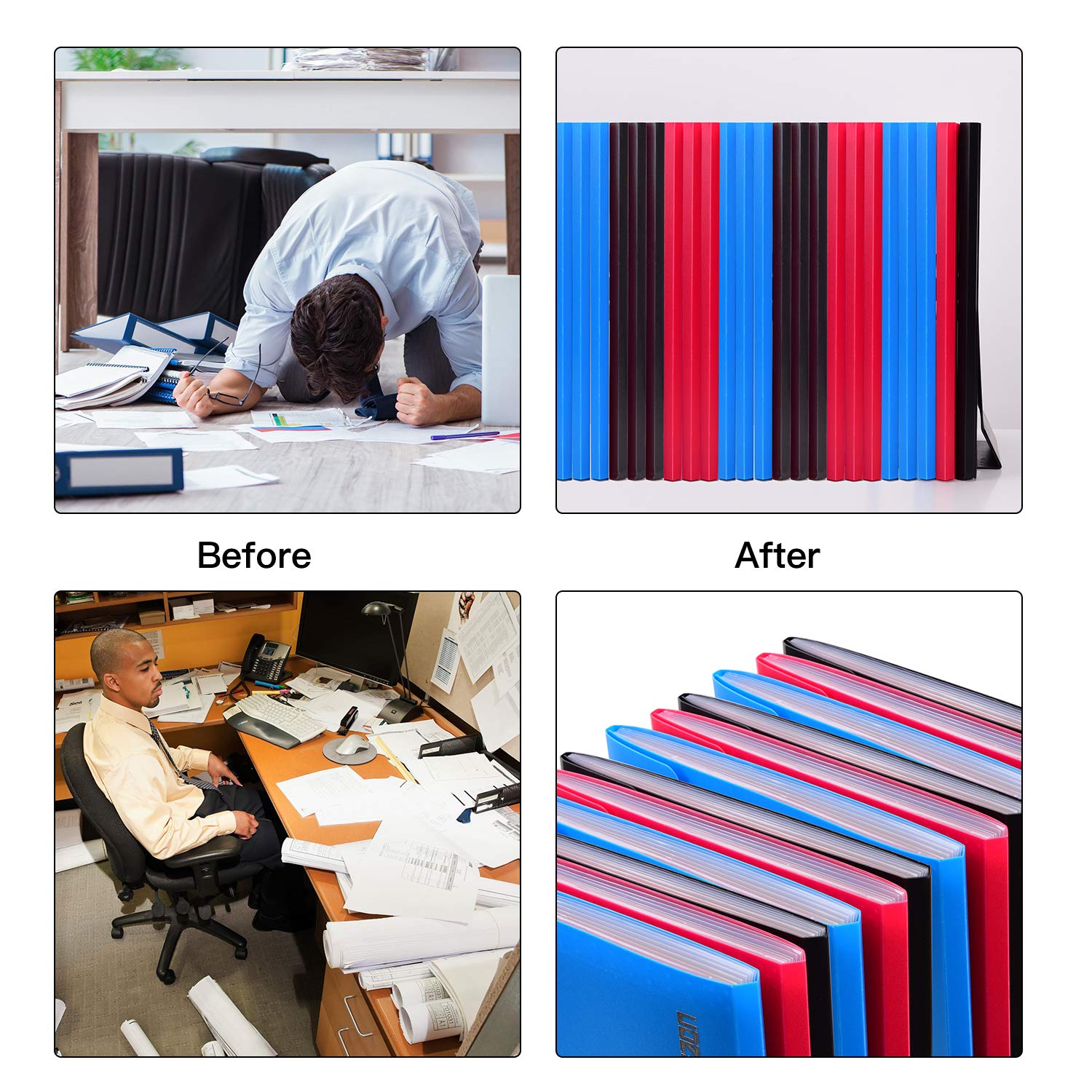 3 Pack 13-Pocket Expanding File, Plastic Expandable File Folder with Pockets, Accordion Organizer Folder - Black&Blue&Red