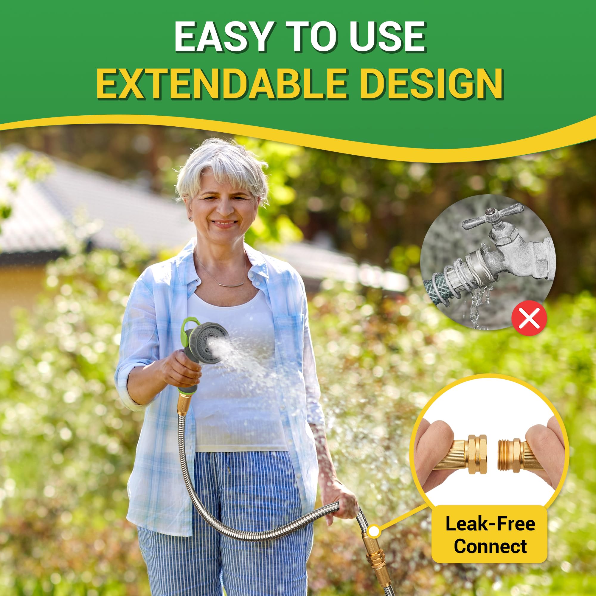 360 GADGET Garden Hose - Short Water Leader Metal Hose 3 FT with Female to Female Fitting, Flexible, Heavy Duty Hose Extension for Outdoor Hose Reel/Dehumidifier/RV、304Stainless Steel