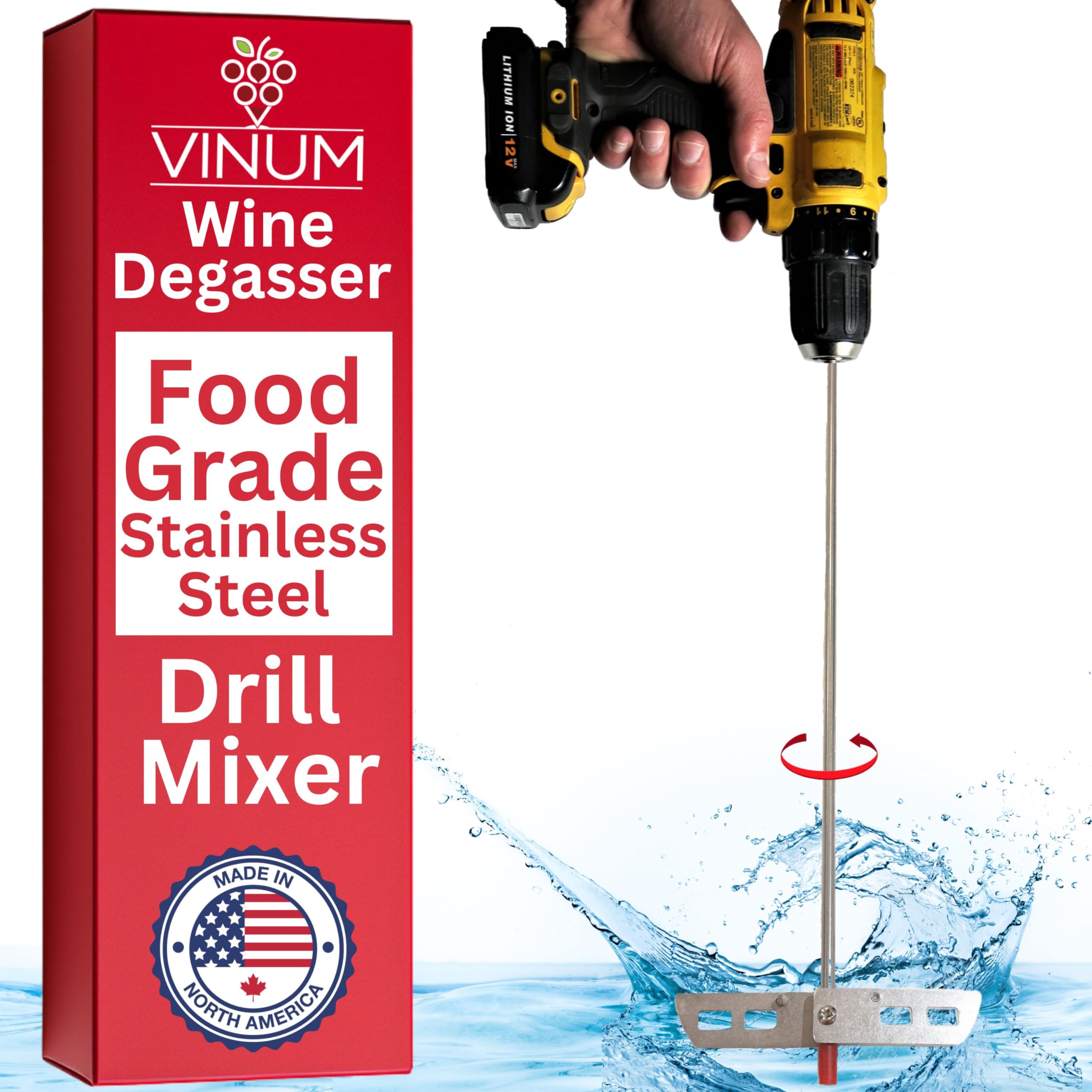 Wine Beer Degassing Stirrer for Wine Making 17.5” Stainless Steel 316 Drill Mixer Rod Attachment Wand w/Paddles | Winemaking, Brewing, Mead, Kombucha Supplies | Mixing De-gasser Agitator Tool