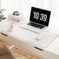 Ohocut Scalloped Desk Mat, 31.5" x 15.7" Large Cute Beige Khaki Aesthetic Desk Accessories, PU Leather Computer Laptop Desk Mat Mouse Keyboard Pad, Desk Writing Makeup Mat for Vanity/Work/Home Decor