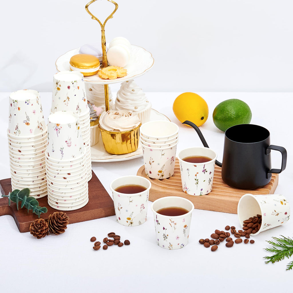 Crisky 150 Pack Paper Bathroom Cups 3oz Disposable, Elegant Design Floral Small Mouthwash Cups, Hot/Cold Beverage Coffee, Dessert for Birthday Parties, Home-use, Picnics, Ceremonies Any Events