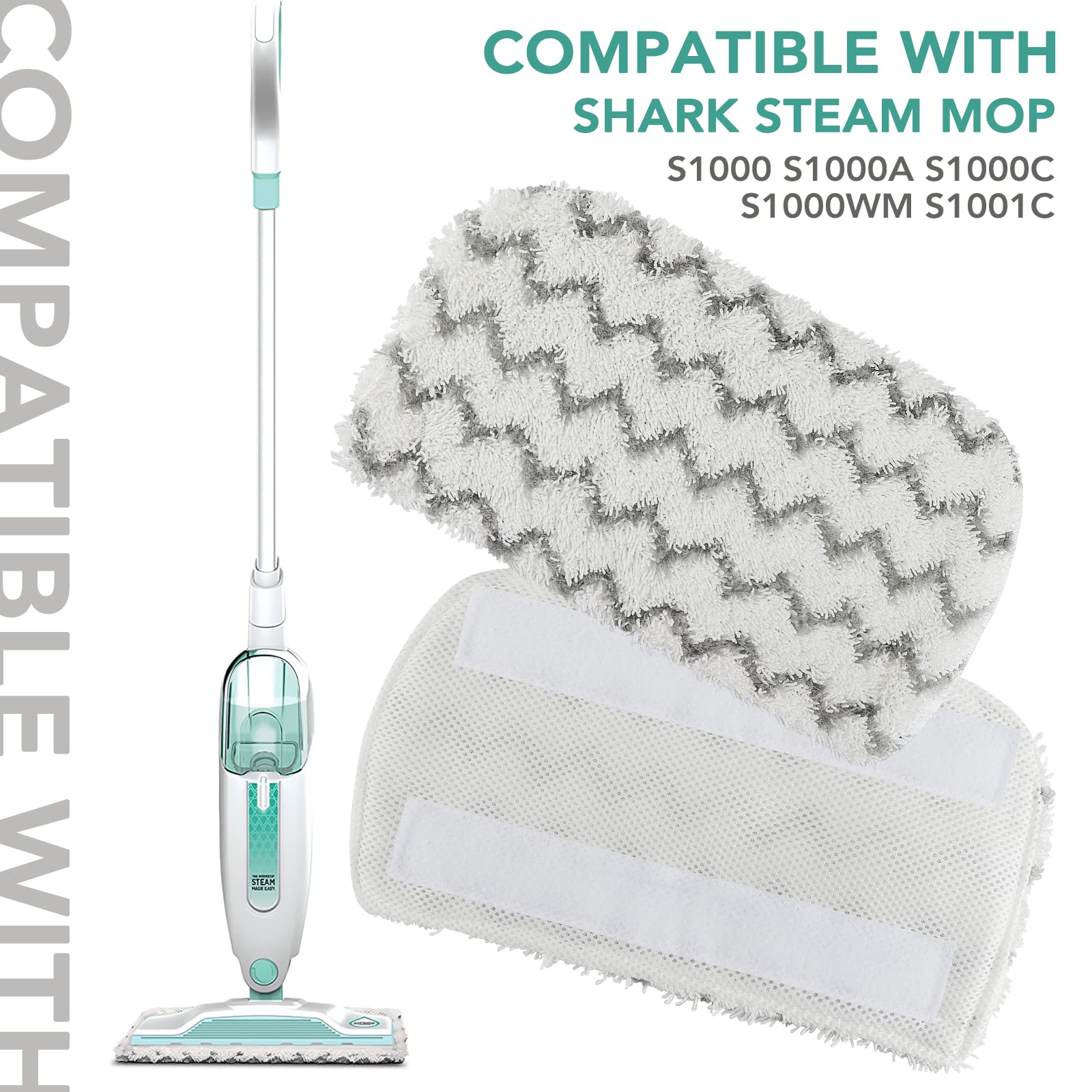 5 Packs Steam Mop Pads for Shark Steam Mop S1000 S1000A S1000C S1000WM S1001C Steamer Pads Dirt Grip Absorbing Refill,Microfiber Mop Pad for Beldray BEL01097 Steam Cleaner Cloths