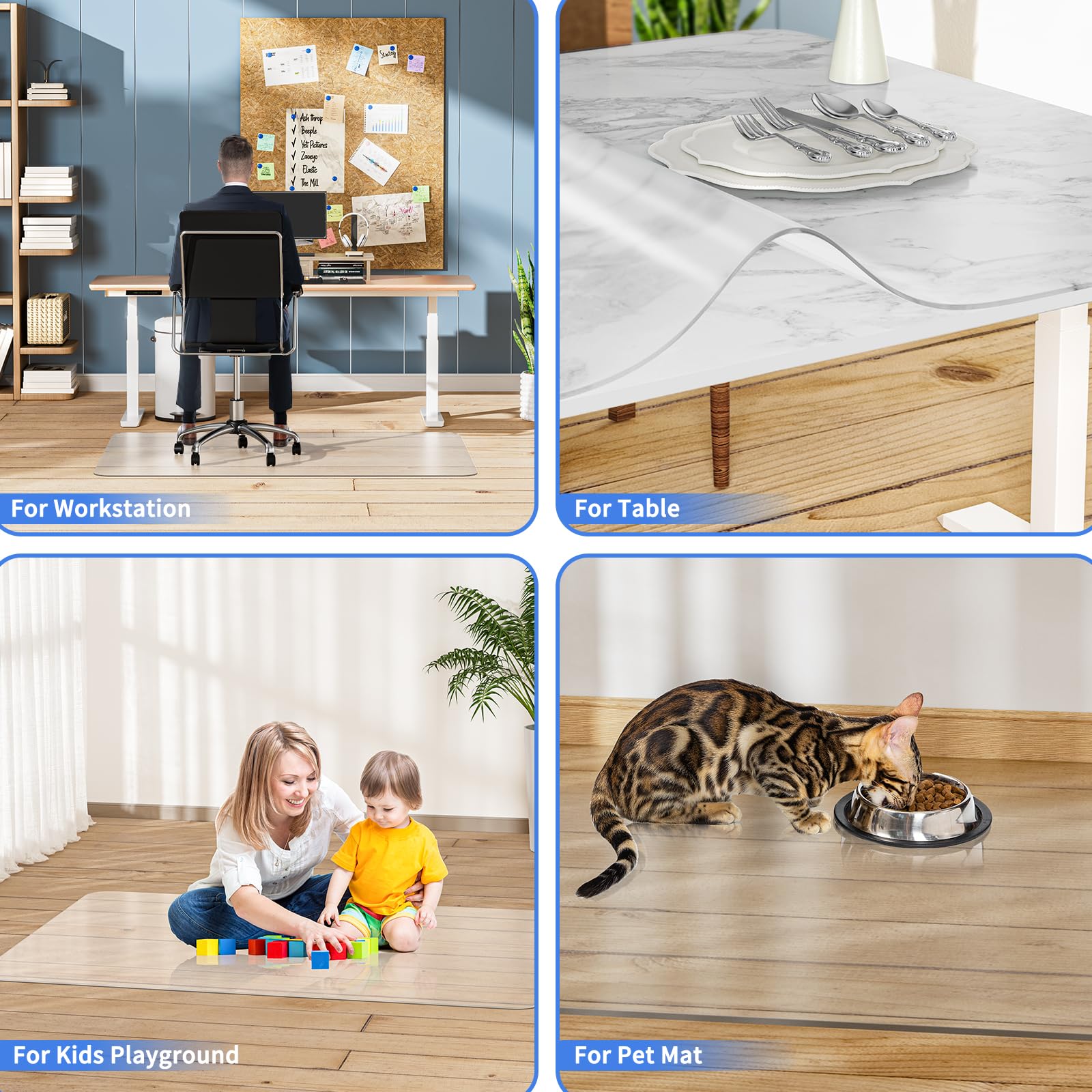 WASJOYE Chair Mat for Hardwood Tile Floor, 36"x48" PVC Floor Protector Cover Rug Mat with Non-Slip Frosted Back, Heavy Duty for Home Office Computer Desk Rolling Chair, Easy Expanded