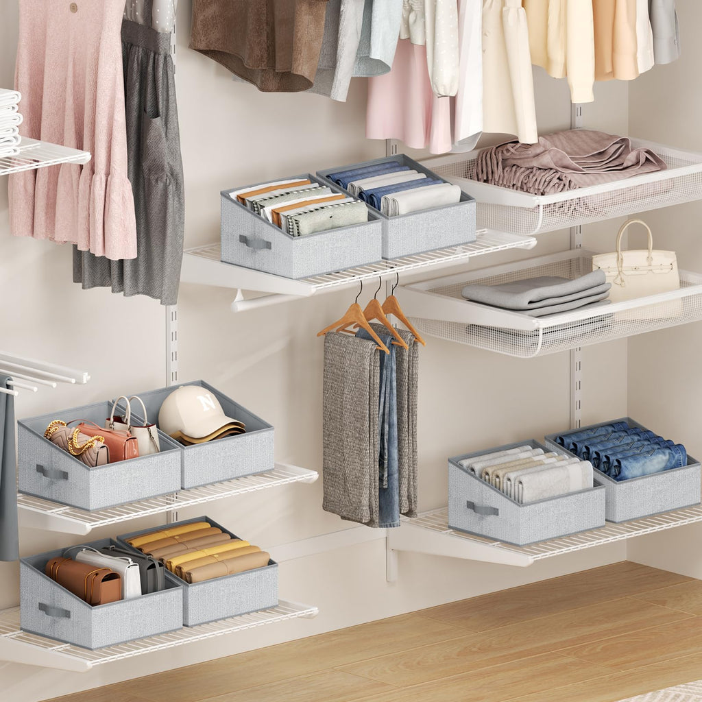 DIMJ Closet Storage Bins Shelves - 6 Pack Foldable Storage Box Trapezoid Closet Cube Organizer, Clothing Containers Basket Organization for Towel, DVD, Dorm - Ant Grey