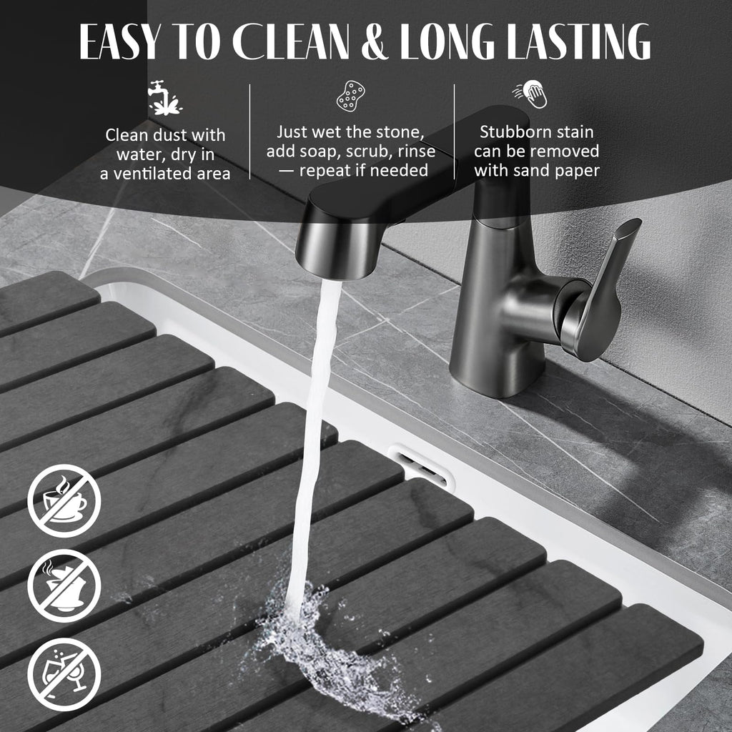 2 PCS Large Stone Dish Drying Mats for Kitchen Counter, 61"(L)×41"(W) Marble Pattern Dish Drying Mat with 20"x 10" Coasters, Collapsible Quick-Dry Diatomite Drying Mat for Dishes, Bottles & Cups