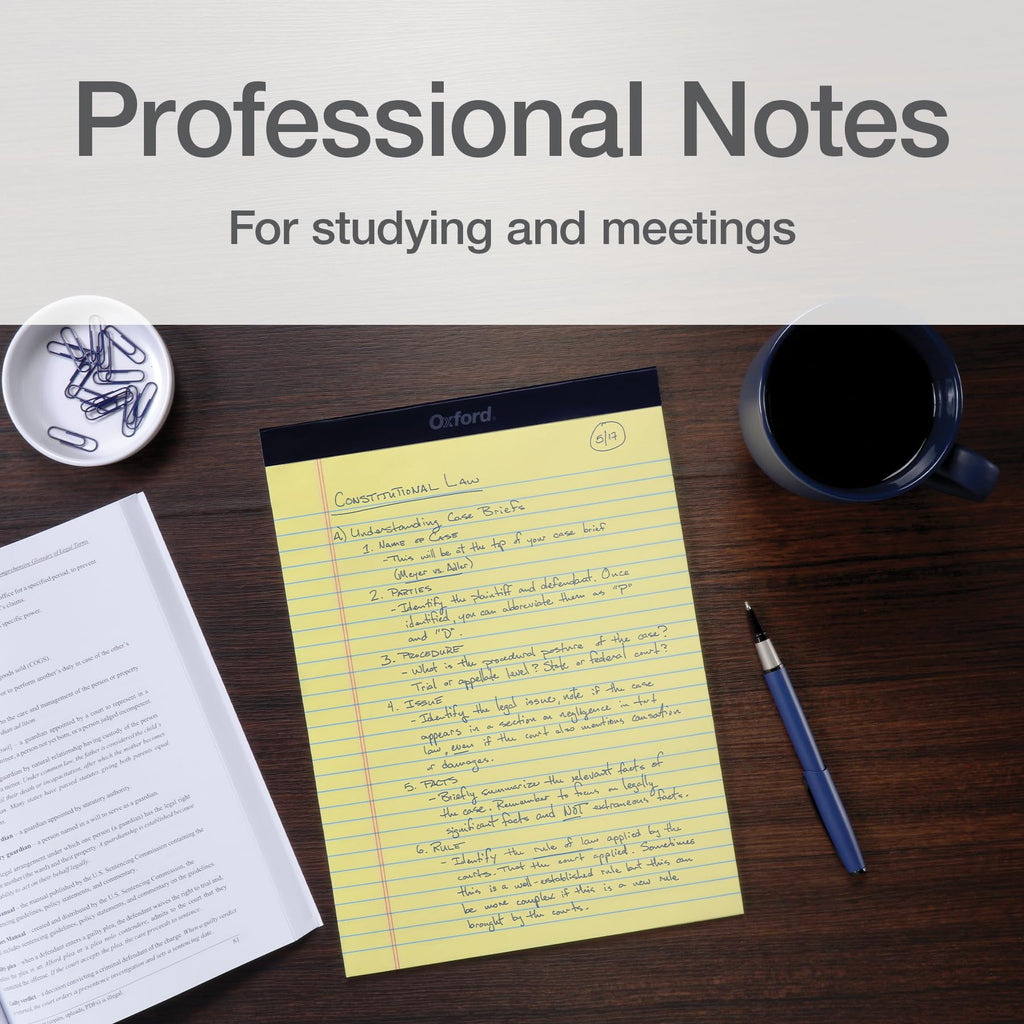 Oxford Legal Pads, 8.5 x 11 Inch, Wide Ruled, Yellow Paper, 50 Sheets per Pad, 12-Pack Notepads for School, Office, Lists, and Note Taking, Letter Size, Double-Sided Writing Pages