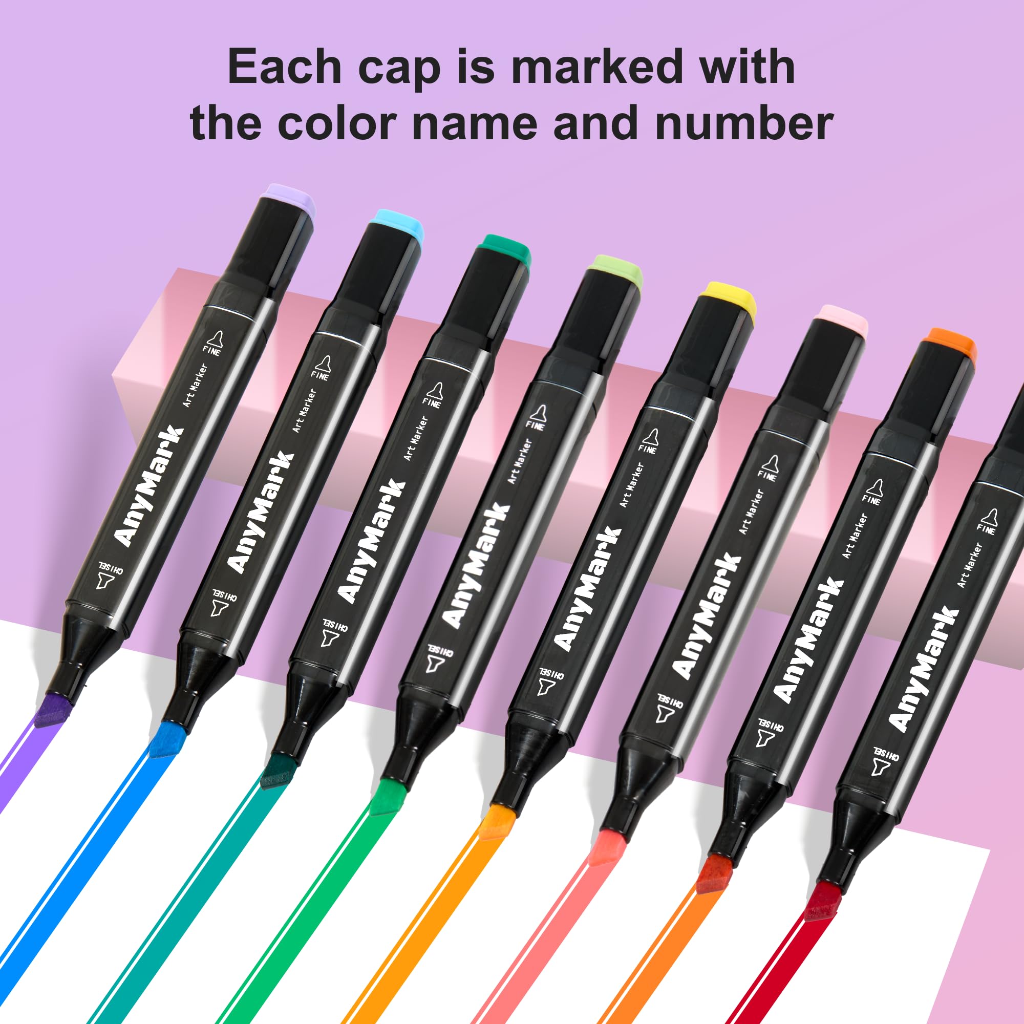 AnyMark Alcohol Markers, 100 Colors Alcohol Markers Set, Dual Tips Alcohol-Based Art Markers for Adult Drawing Coloring Sketch, Chisel & Fine Tips, Black Penholder