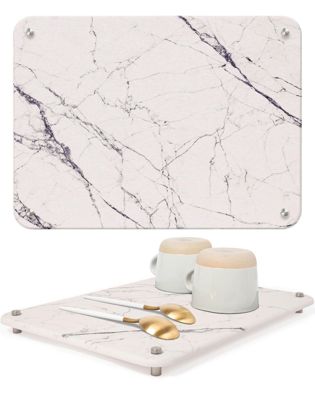 Spaceneat Diatomite Stone Drying Mat for Kitchen Counter - Rapid Moisture Removal - 15.7" x 11.8" Large Dish Drying Stone - White Marble