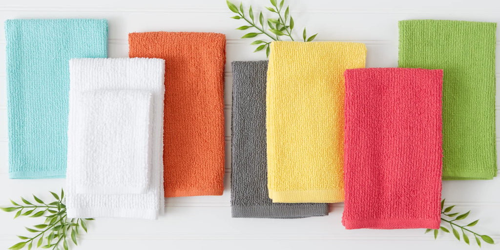 DII 100% Cotton, Machine Washable, Ultra Absorbent, Everyday Kitchen Basic, Utility, Bar Mop Dishtowel 16 x 19 Set of 4- Brights