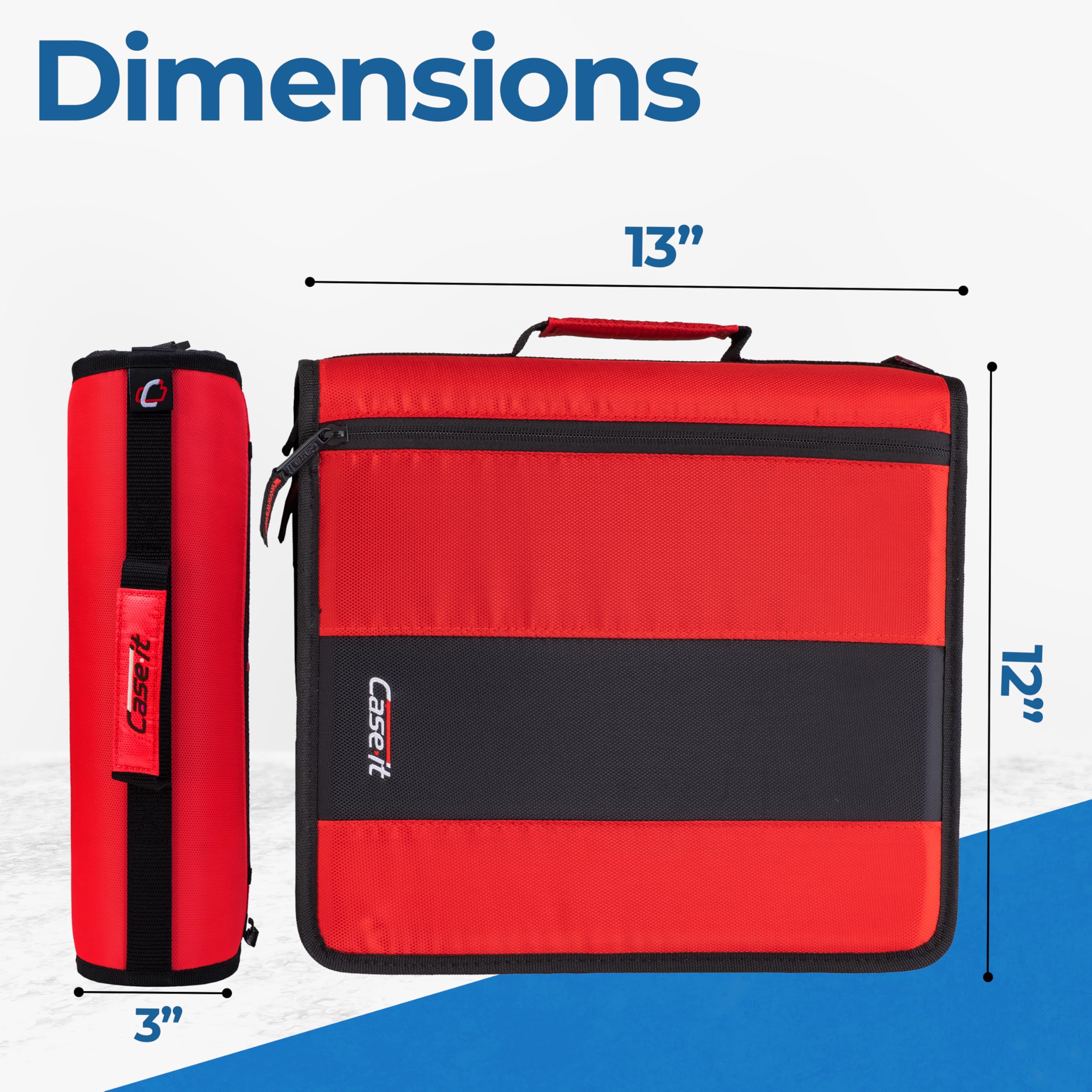Case-it Classic Zipper Binder | 2-Inch O-Rings, 350 Sheet Capacity, Multiple Storage Pockets & Shoulder Strap | School & Office Organizer | D-251 Fire Engine Red