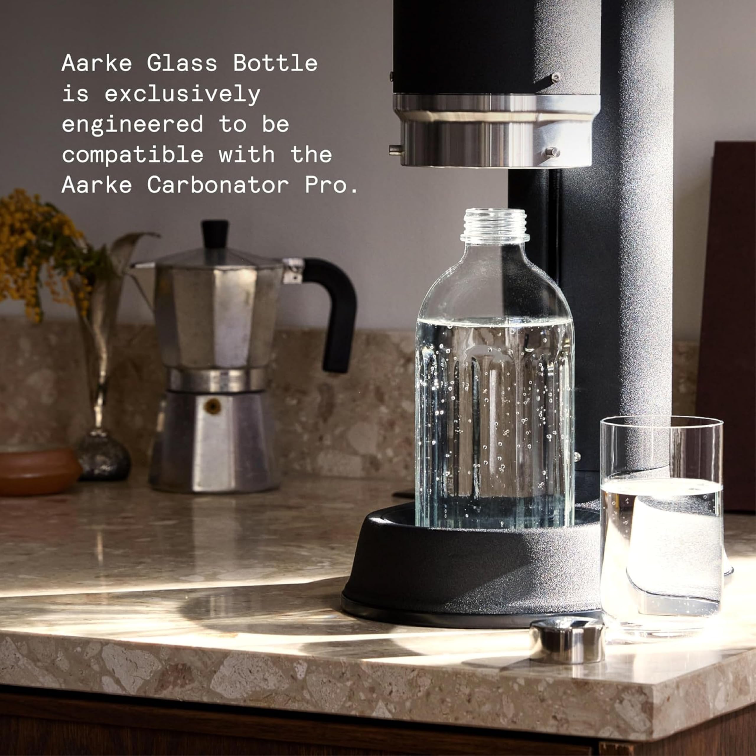aarke Glass Bottle, Exclusively Compatible with Carbonator Pro Sparkling Water Machine, Stainless Steel Cap, Dishwasher Safe, 800 ml