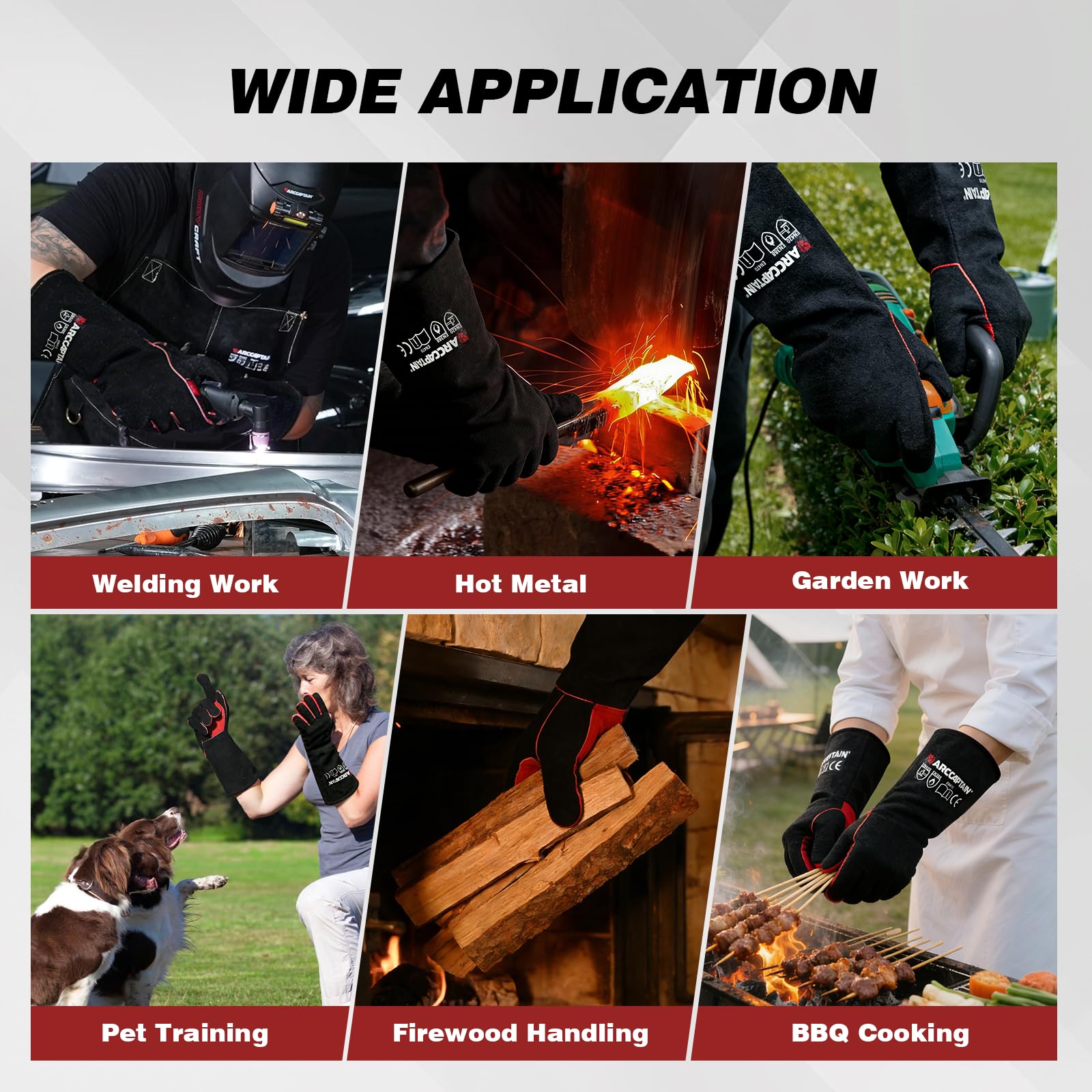 Mig Stick Welding Gloves, ARCCAPTAIN Heat/Fire Resistant 16 inch Leather Gloves with Kevlar Stitching for Men Women Welders, Fireplace, BBQ, XL