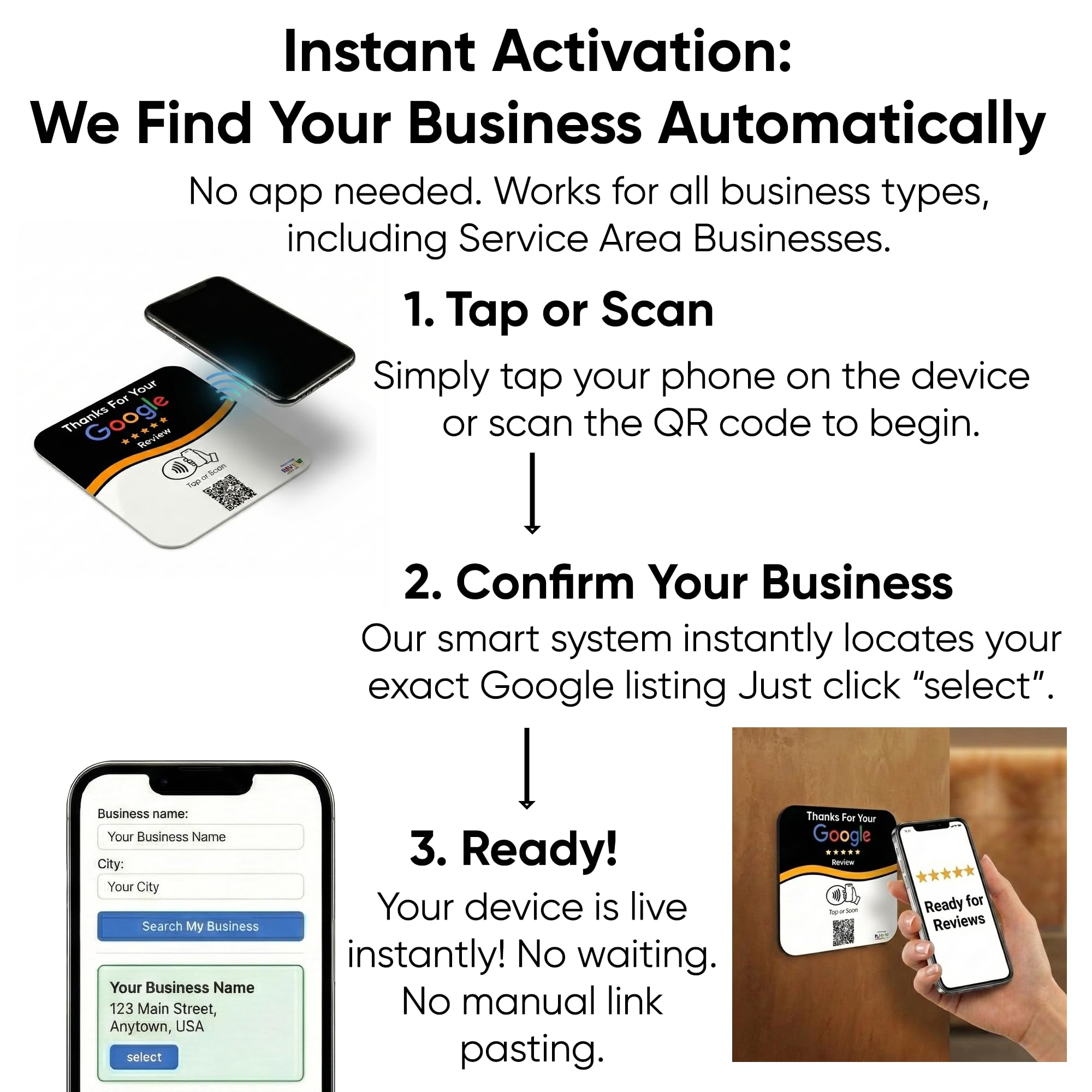 NFC Tap Plate (1-Pack) by Review Highway – Canada Made - Compatible with Google Reviews - NFC Tap & QR Scan for Instant Reviews - iPhone/Android Compatible – Reusable & Lightning Fast