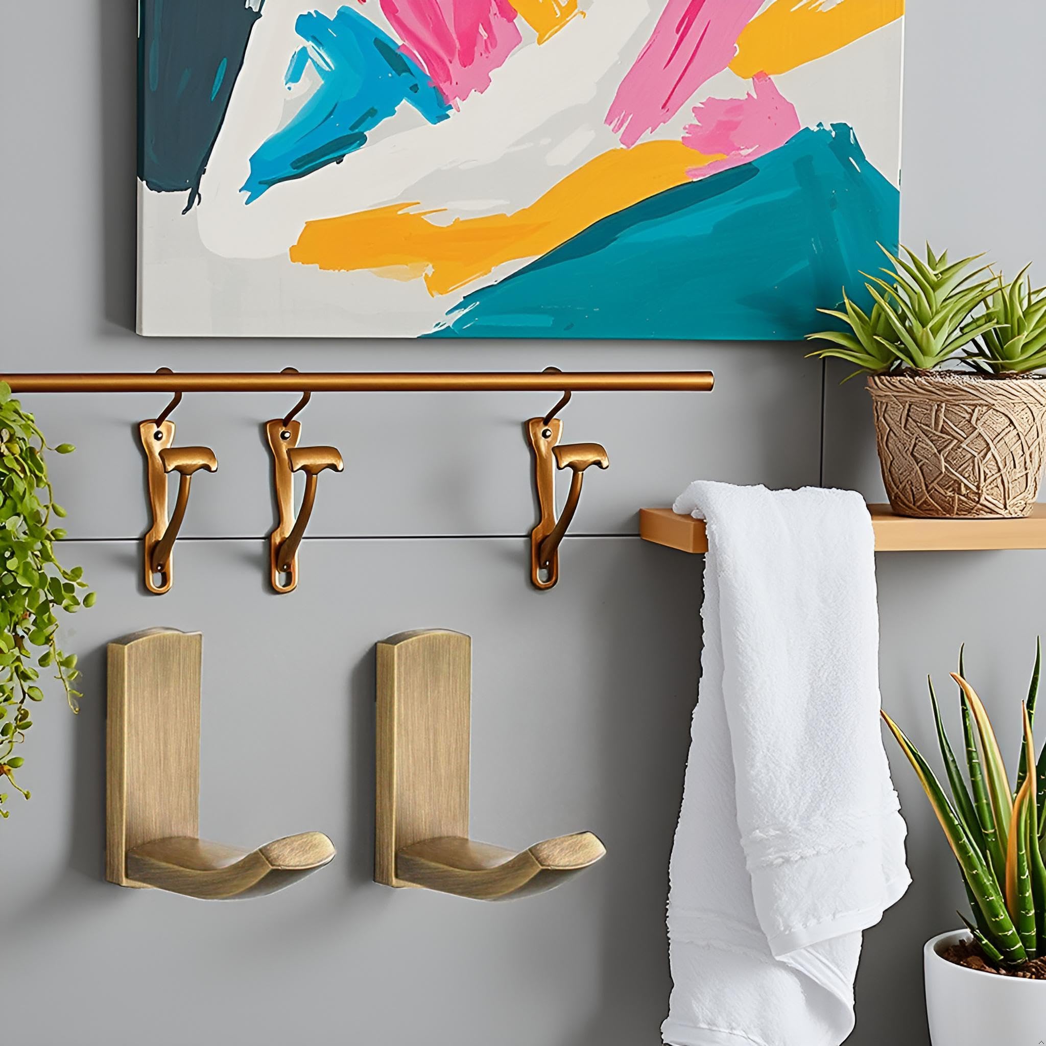 Flybath Coat Hooks Antique Brass Shower Towel Robe Hook for Hanging Bathroom Kitchen Hooks Wall Mounted, Brushed Bronze - 2 Pack