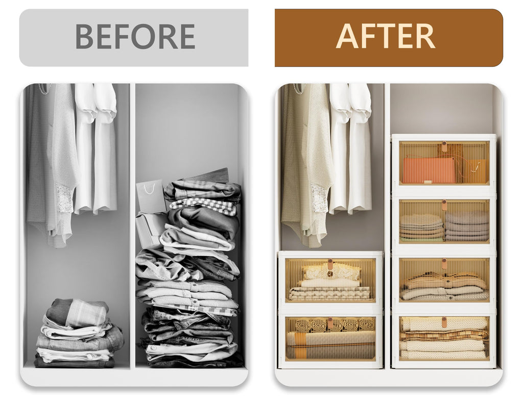 HOMIDEC Closet Organizers, 3 Tiers with a Top Lid, Wardrobe Closet with Wheels, Closet Organizers and Storage for Clothes, Stackable Closet Storage Bins, for Living Room, Bedroom, White 22L*3 Pack