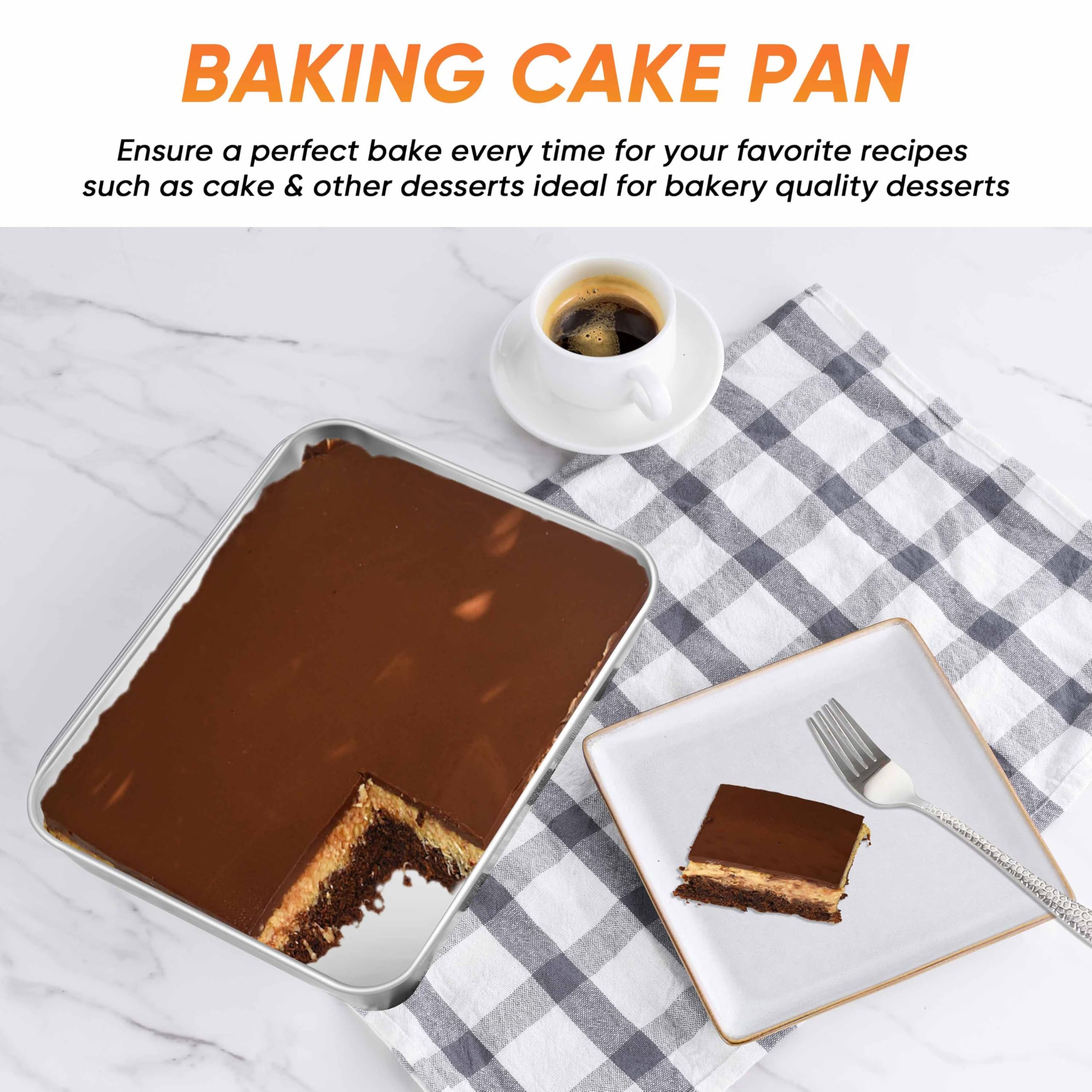 Herogo Rectangle Cake Pan Set of 2, 9 X 12 X 2 Inch Stainless Steel Baking Pan for Oven, Lasagna Brownies Casseroles Cakes Bakeware, Dishwasher Safe