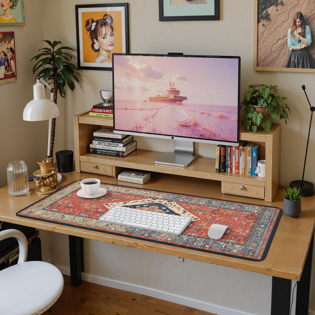 iCasso Rug Desk Mat,Extra Large Desk Pad Non Slip,XXL Keyboard Mat for Home,Long Extended Gaming Mouse Pad with Stitched Edges,Desk Cover Mat for Office Decor(35.4×15.7 Inches)