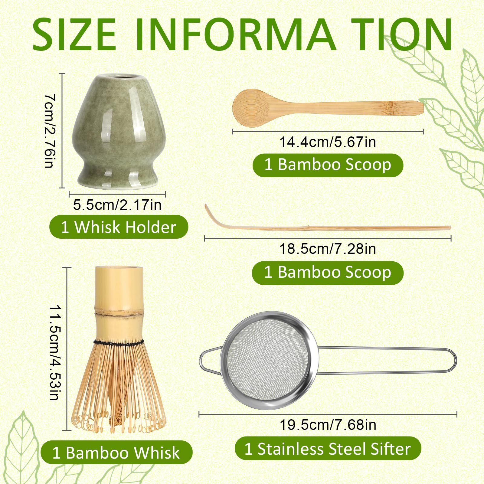 Matcha Whisk Set, 5 Pieces with Bamboo Matcha Whisk, Ceramic Chasen Holder, Powder Starter Sifter, Bamboo Scoop, Spoon, Matcha Tea Making Tools for Starter Matcha Lovers