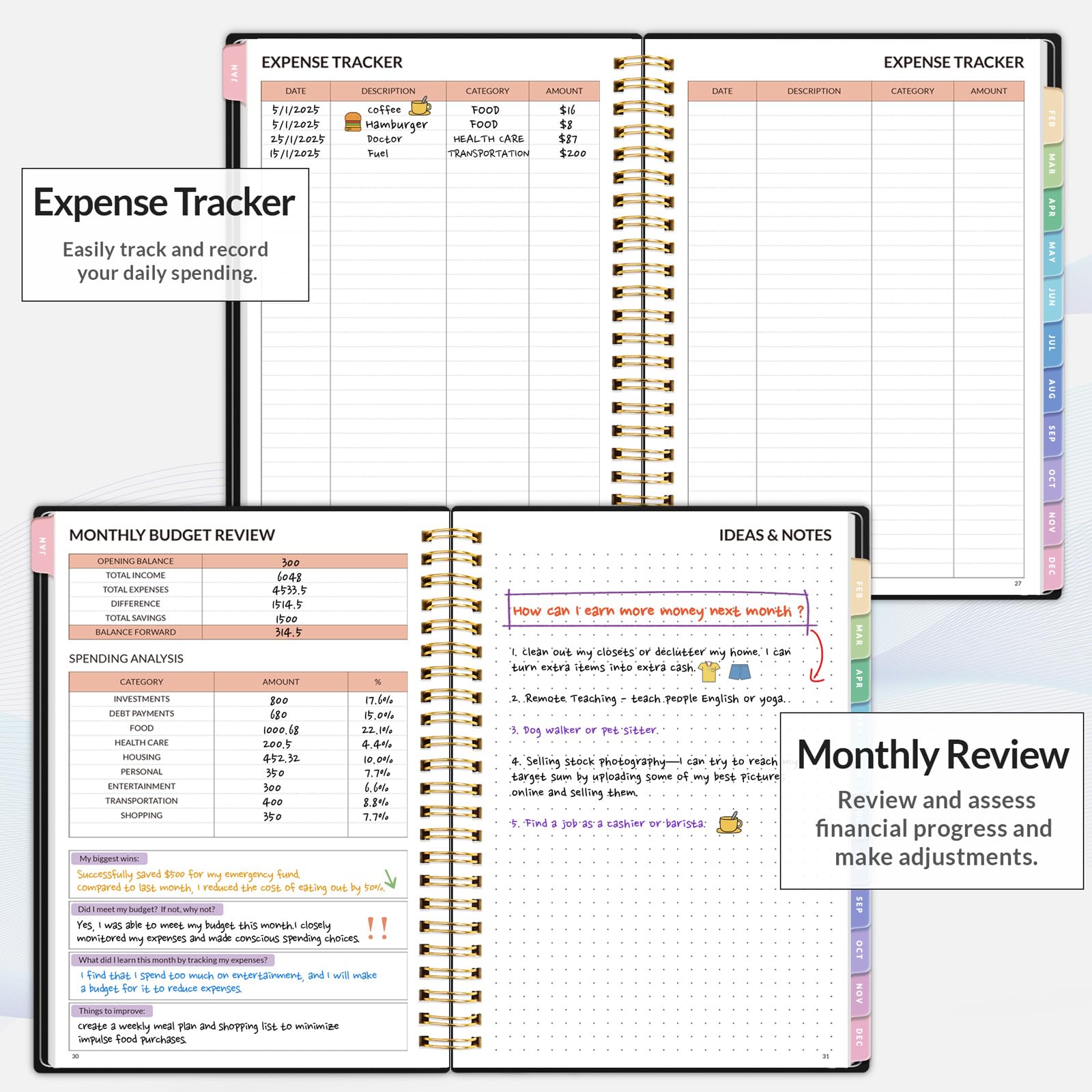 2026 Budget Planner - Monthly Budget Book from JAN 2026 - DEC 2026 with Expense Tracker Notebook, A5 Size (6.4" x 8.3") Bill Organizer & Finance Planner Account Book to Manage Your Finances, Black